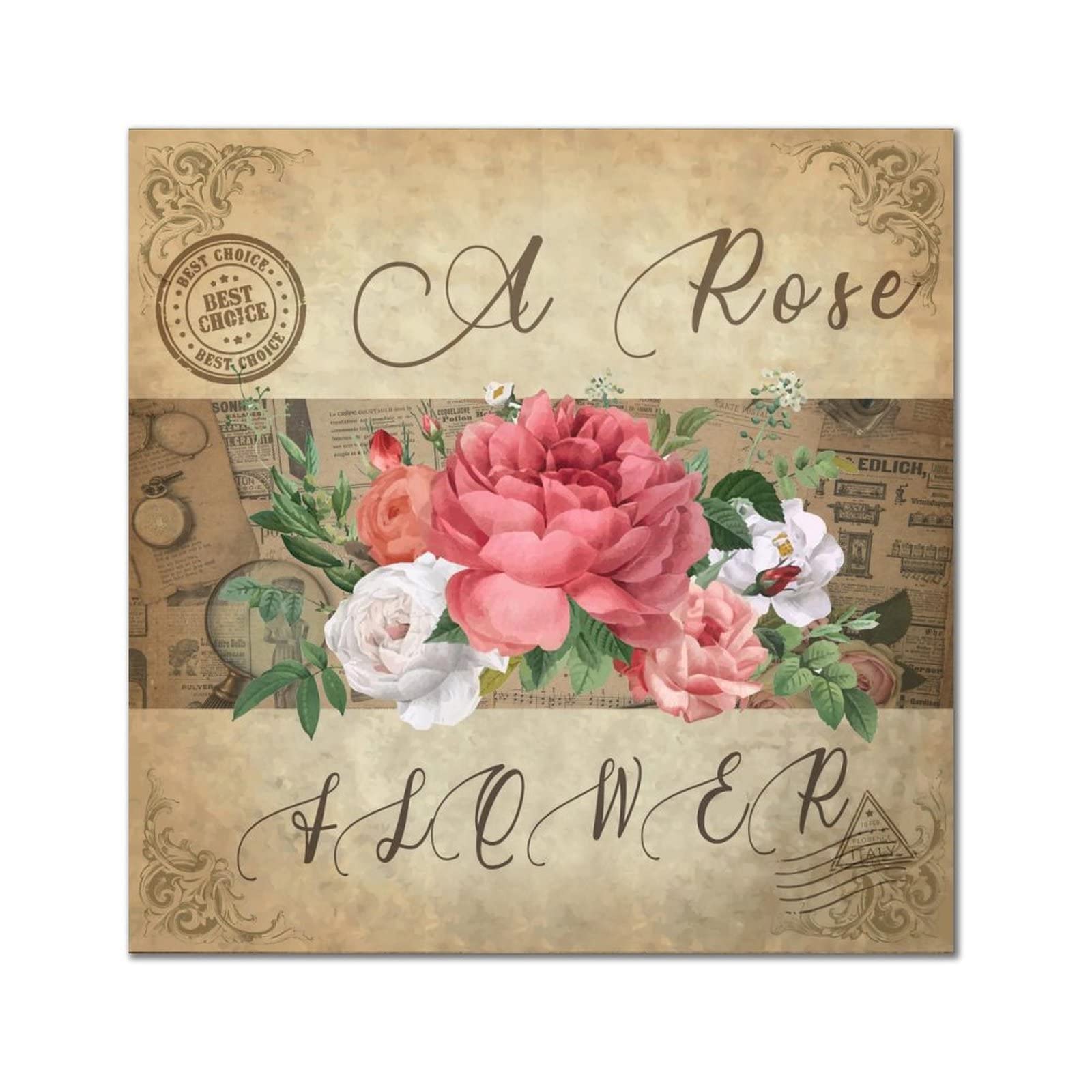 Plaque bois de rose rétro journal et musique déco murale 40cm