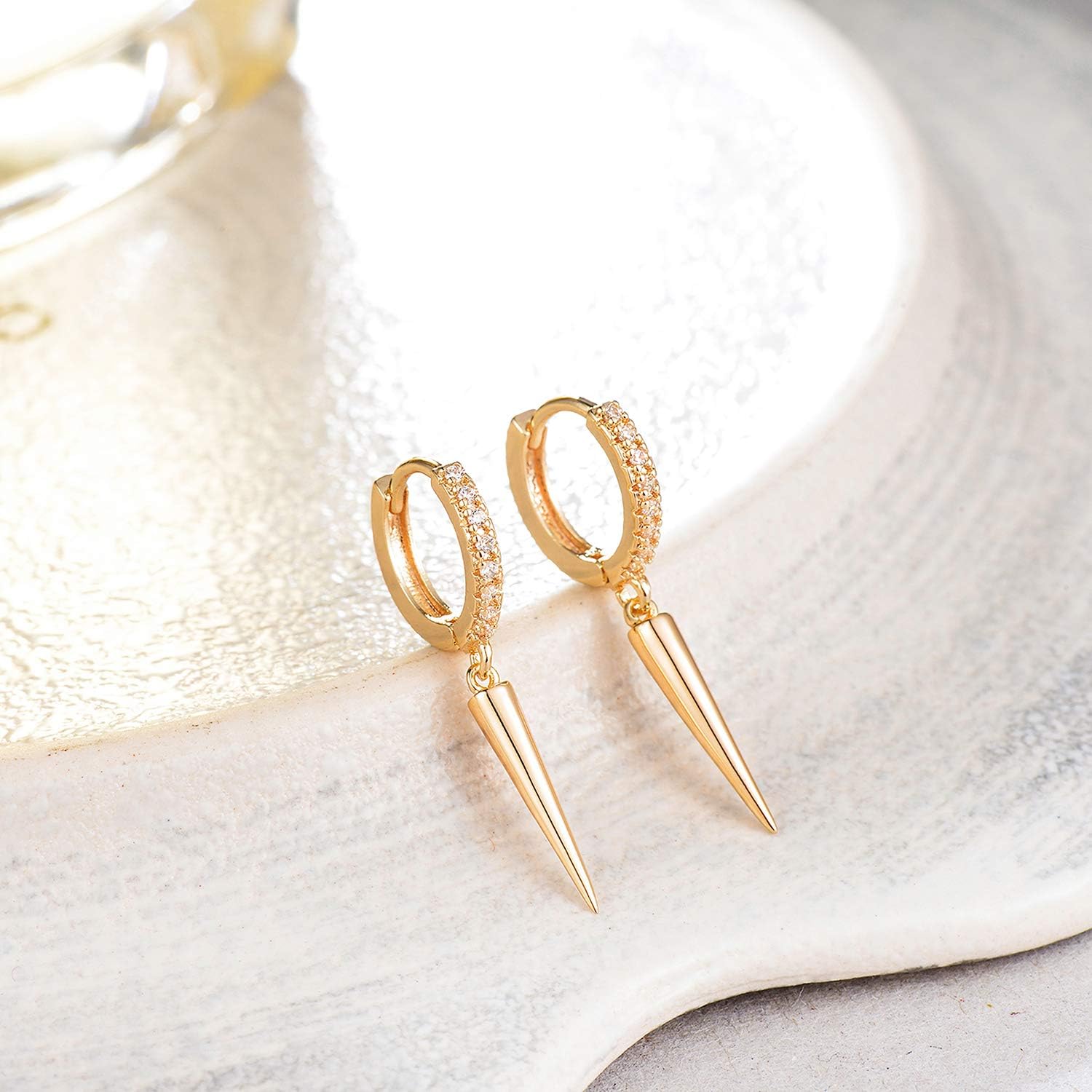 FETTERO Gold Hoop Earrings 14K Glod Plated Lightweight Huggie Hoops Dangle Snake Lock Love Heart Earrings for Women Hypoallergenic Earrings Dainty Wear - Image 4