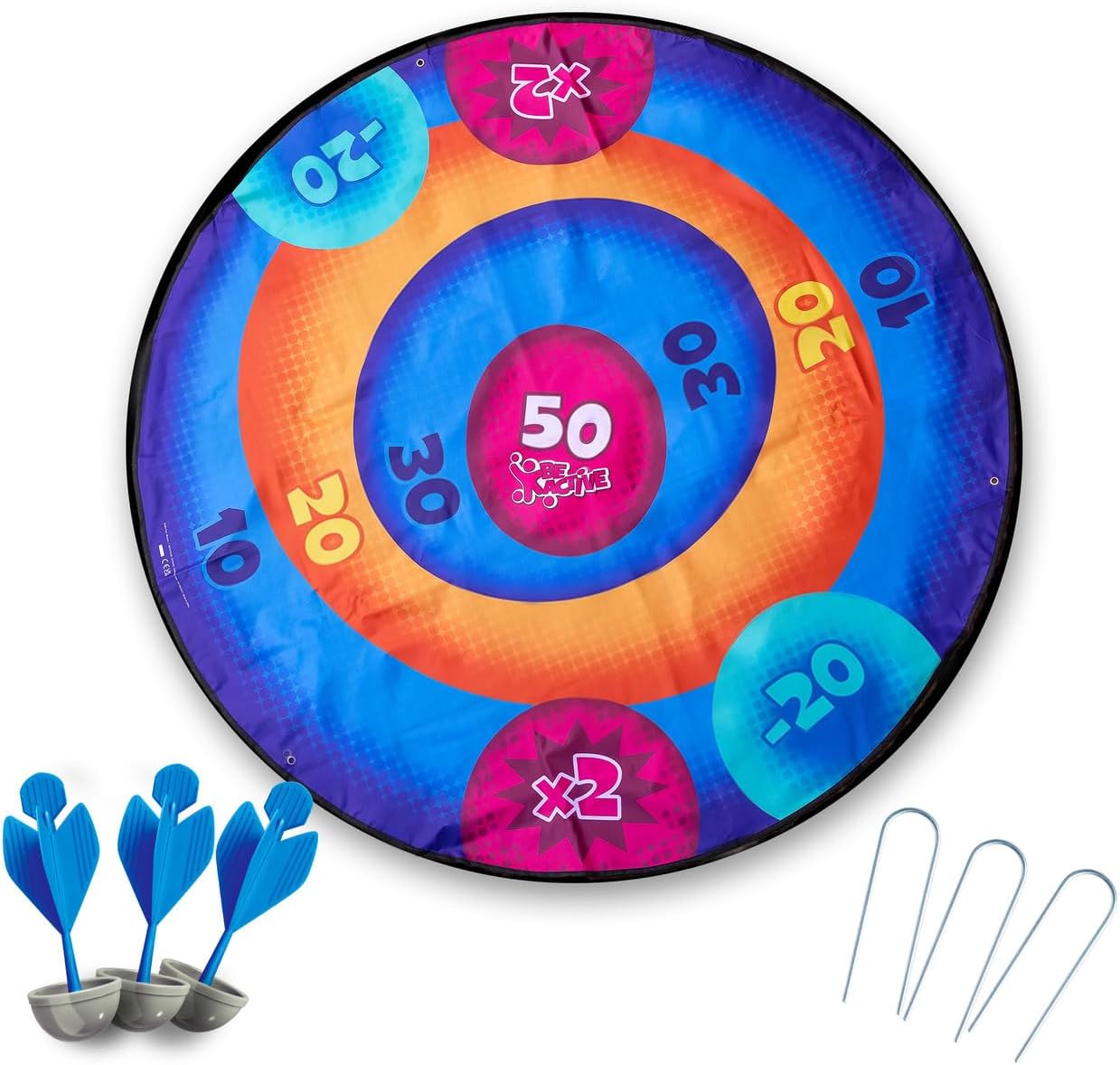 Simba Park Dart Outdoor Dart Set with 3 Throwing Darts (14 cm), Soft Tip, Foldable Dart Dart Dart (Diameter 132 cm) and 3 Earth Hooks, Throwing Game for Children from 3 Years Old