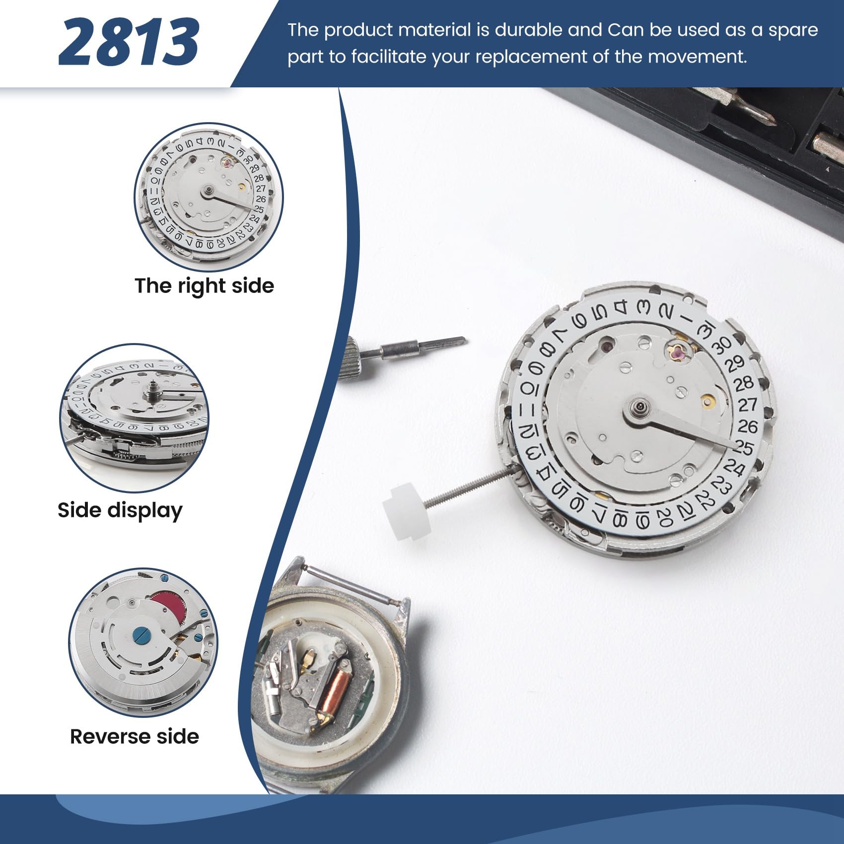 Osmond Mechanisches Automatik-Uhrwerk GMT mit vier Zeigern 2813, Stundenzeiger, kann unabhängig voneinander angepasst werden, Uhrenzubehör, Wie abgebildet.