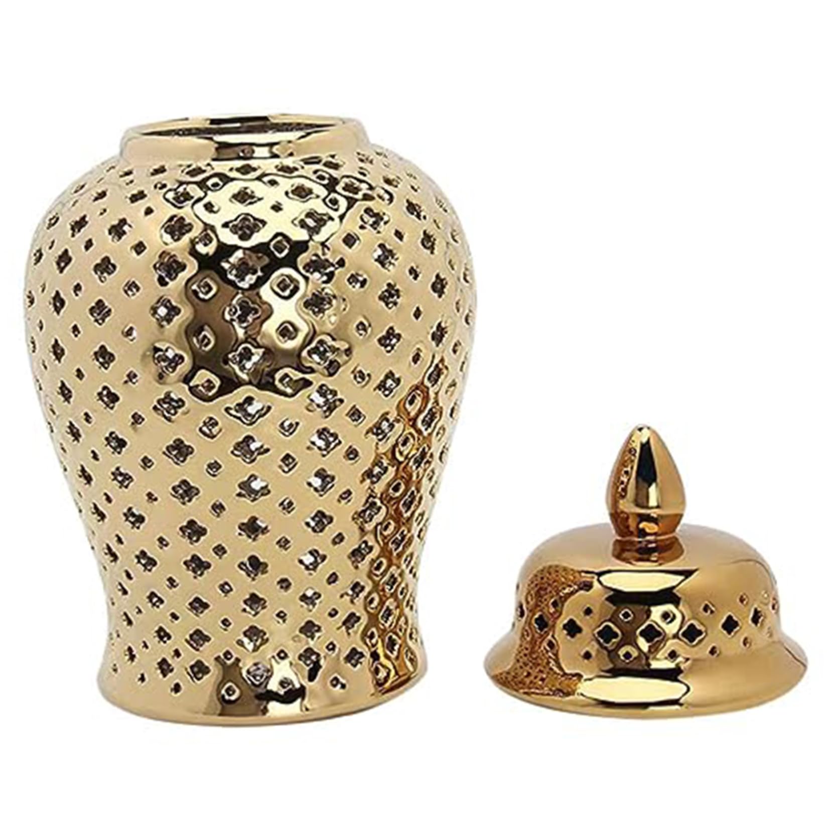 金色獅子の蓋付き陶器花瓶 Amazon.co.jp: ジンジャージャー蓋付きのホロウ