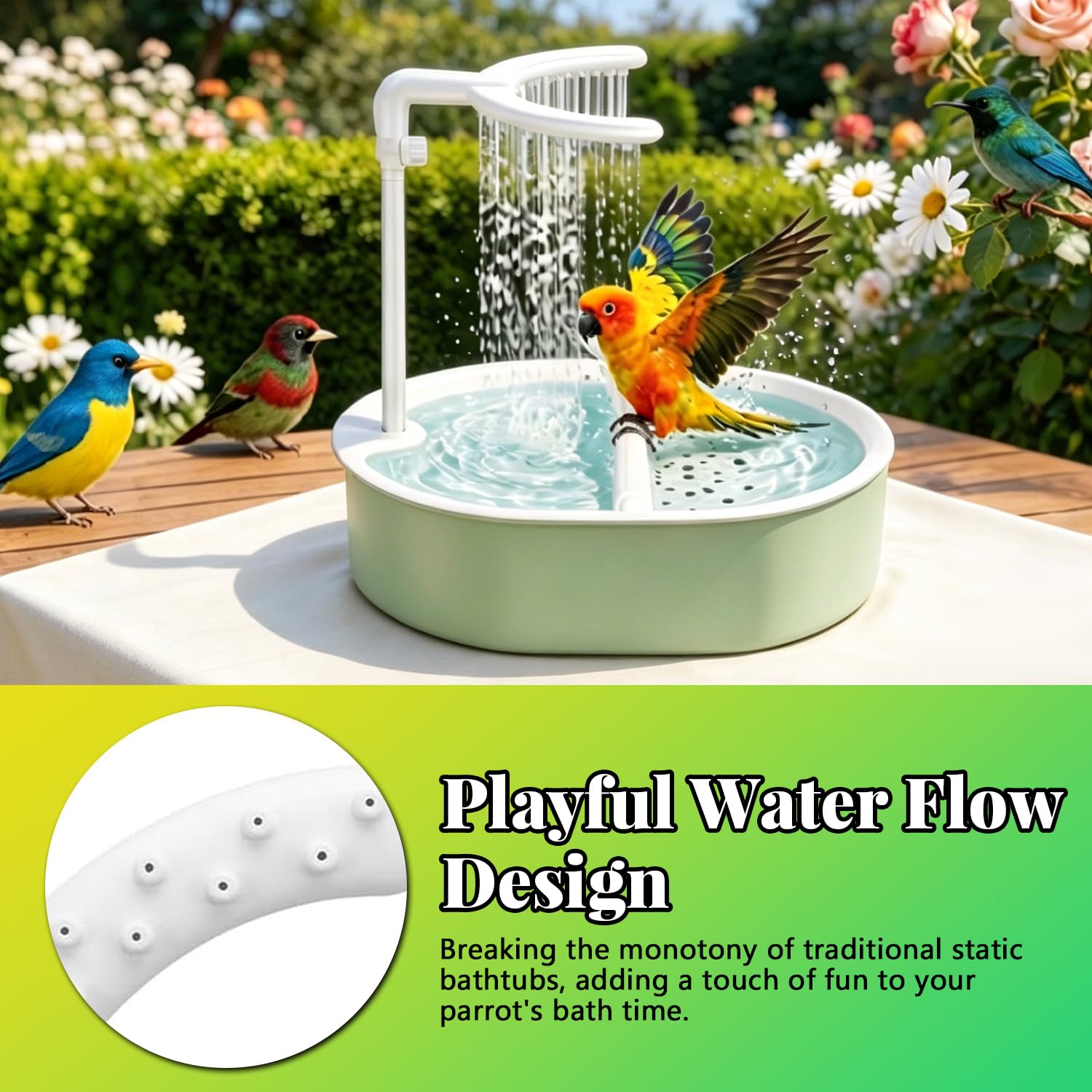 Baño Automático para Pájaros, Ducha para pájaros, Bañera de Ducha para Pájaros, Ducha automática para jaula, Baño para Jaula con Múltiples Salidas, para inseparables, periquitos, pájaros domésticos