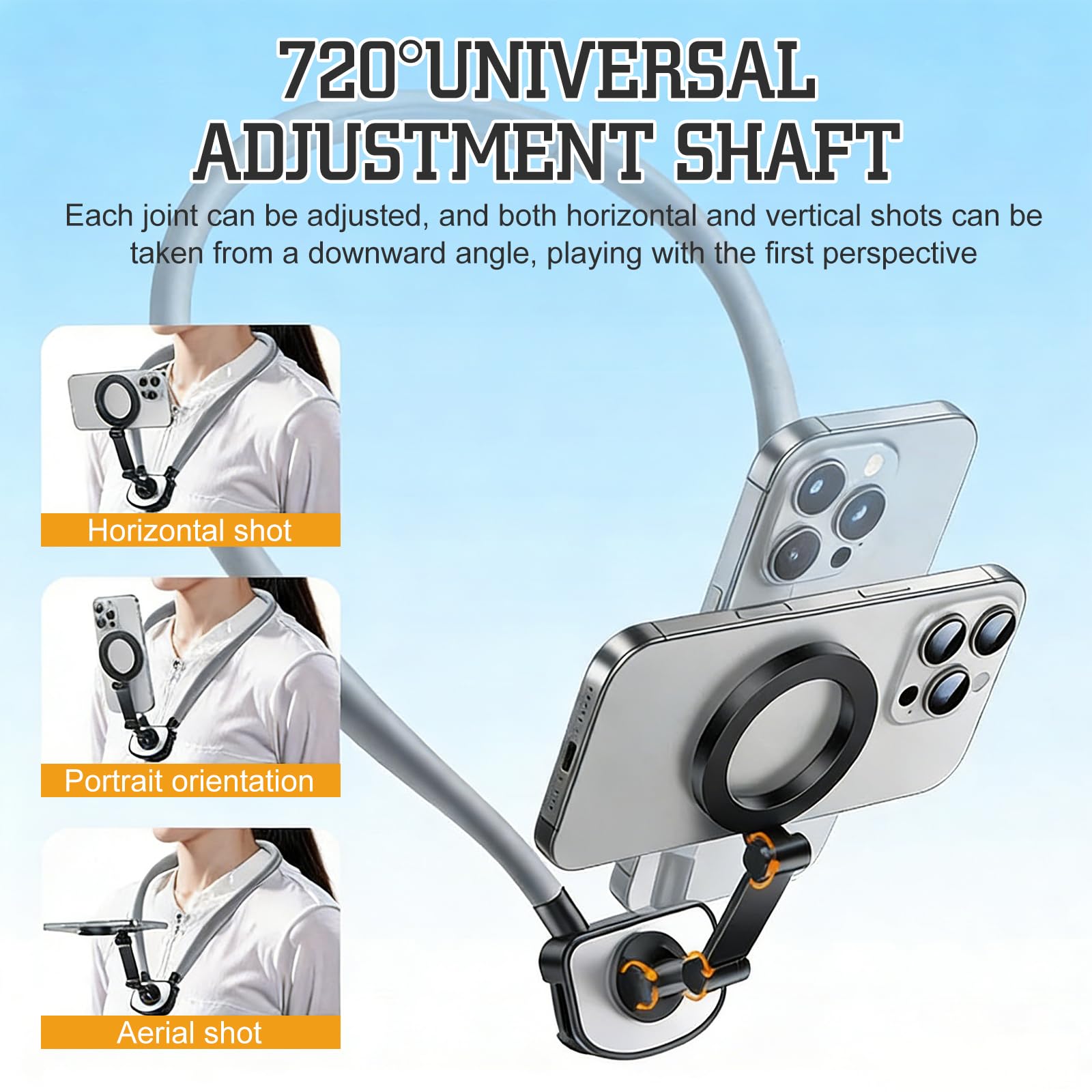 Support de Téléphone Vidéo POV, 260 x 180 x 20 mm Support de Cou Magnétique, support de Cou Magnétique Compatible, Supports de Prise de Vue POV Confortable pour iPhone 15 14 13 12 Android Phones