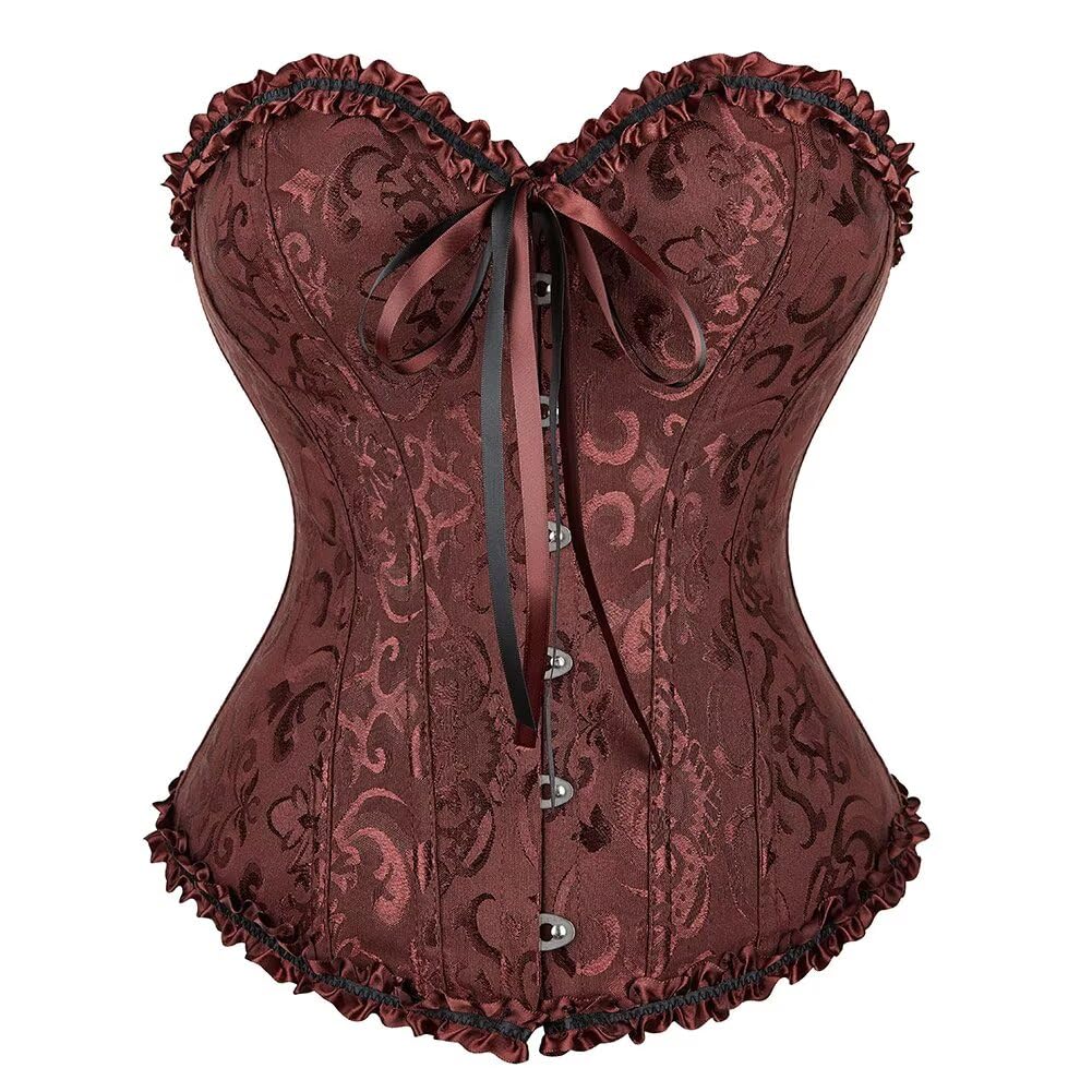 Corset Top Bustier Lingerie for Women Zipper Front Flower Sexy Burlesque Vintage Medium Brown