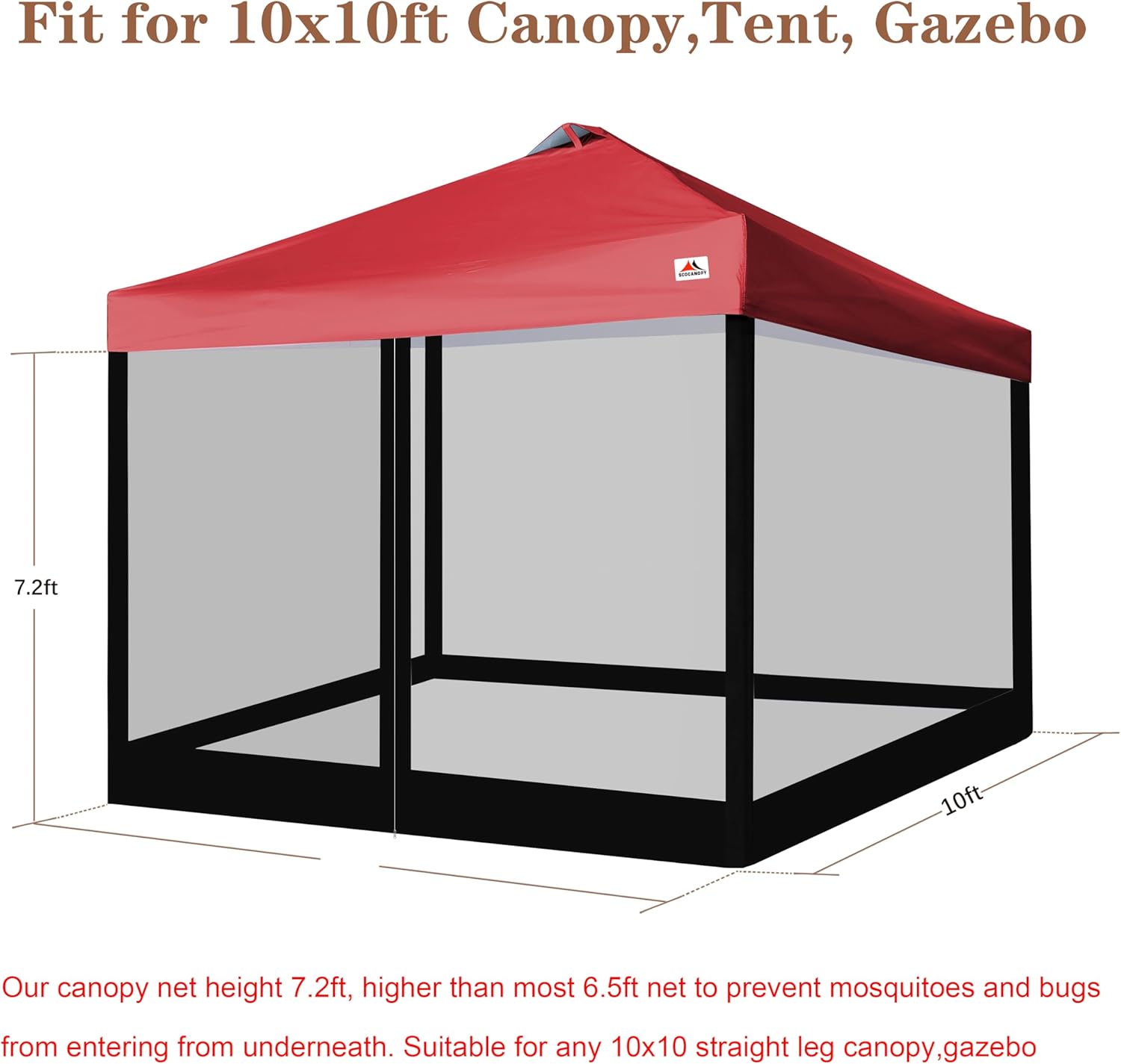 SCOCANOPY Replacement Mesh sidewall for Most 10x10 Canopy Or Gazebo,Tent,(Black Net)