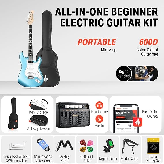 Donner DST-100T 39 Inch Electric Guitar Beginner Kit-Guitar Headphone Amp