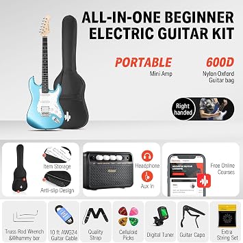 Donner DST-100T 39 Inch Electric Guitar Beginner Kit-Guitar Headphone Amp