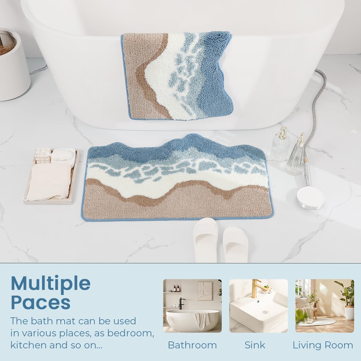 Luxury Bath Mat Non Slip and Super Absorbent Soft Microfiber Area Rug Machine Washable Rug for Living Room, Bedroom and Bathroom (Sandy Shore, 31"x20")
