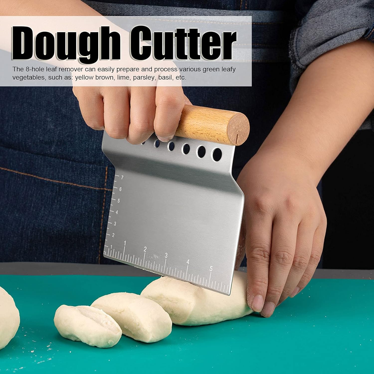 Stainless Steel Pastry Scraper, 2pcs Dough Scraper Chopper Cutter Food Scraper Pizza Cutter Blade with Herb Stripper 8 Holes