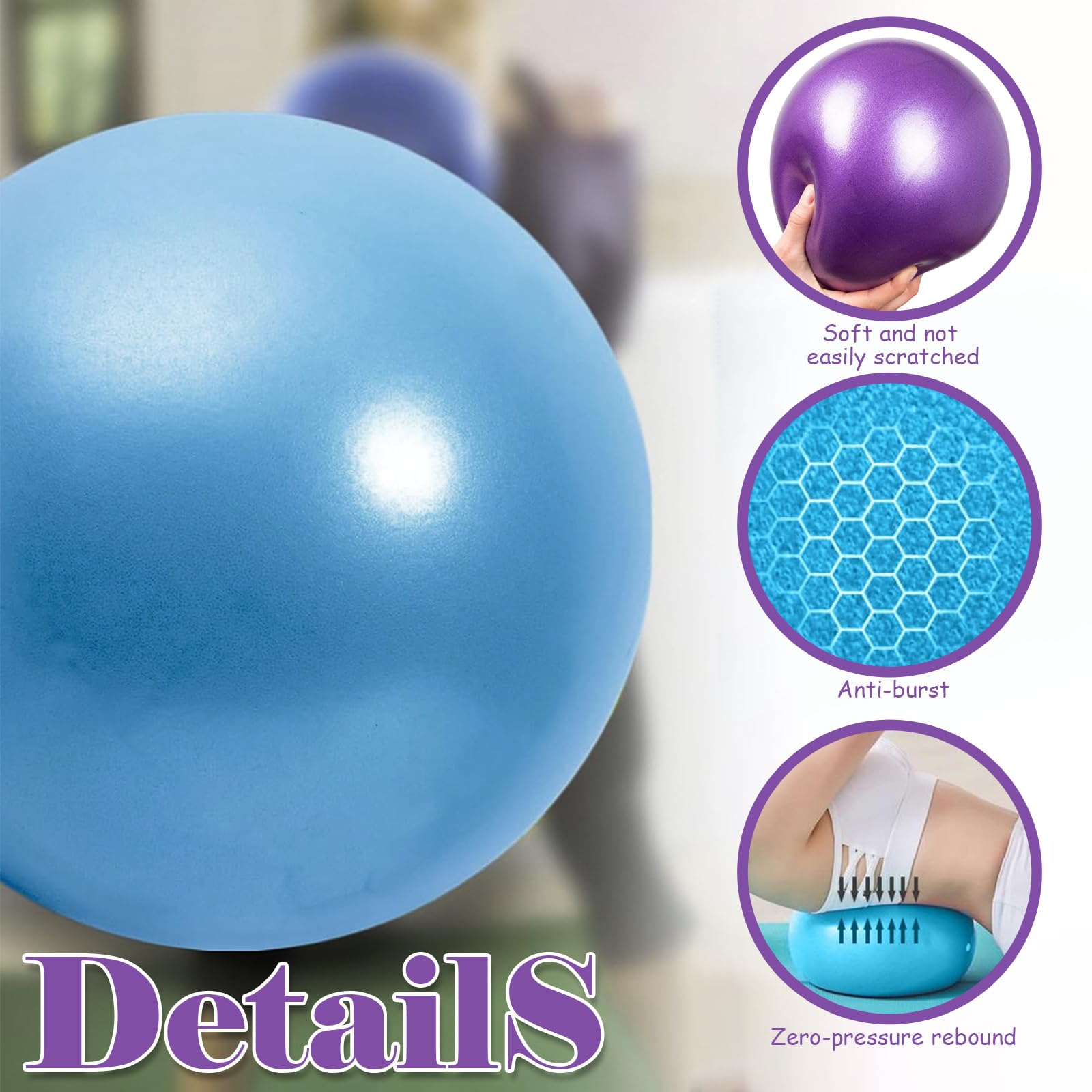 Palla da Ginnastica 2 Pezzi 25 cm, Blu e Viola, Mini Gym Ball per Yoga Pilates Fitness Allenamento Core Equilibrio Forza, Facile da trasportare e Utilizzare
