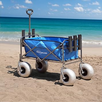 Beach Cart with Balloon Tires 10 x 4, Collapsible Wagon with Big Wheels for Sand Fishing Rod Holder Model