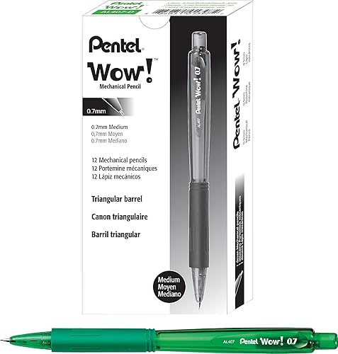 Miniatura 5 de Pentel Portaminas Wow de 0.028 in con barril verde, caja de 12 (AL407D)