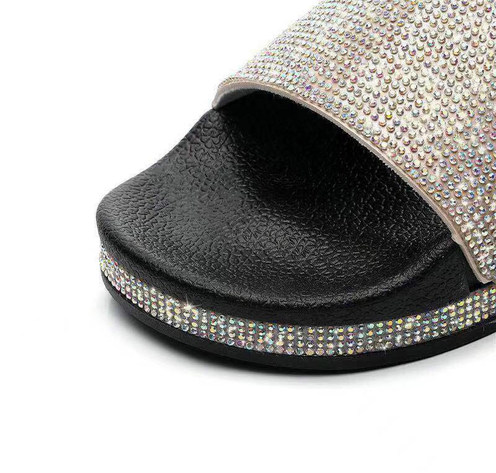 Damskie kapcie pantofle dla kobiet, modna odzież wierzchnia, luźne japonki, grube sandały, moda damska - czarne kolorowe diamenty-41