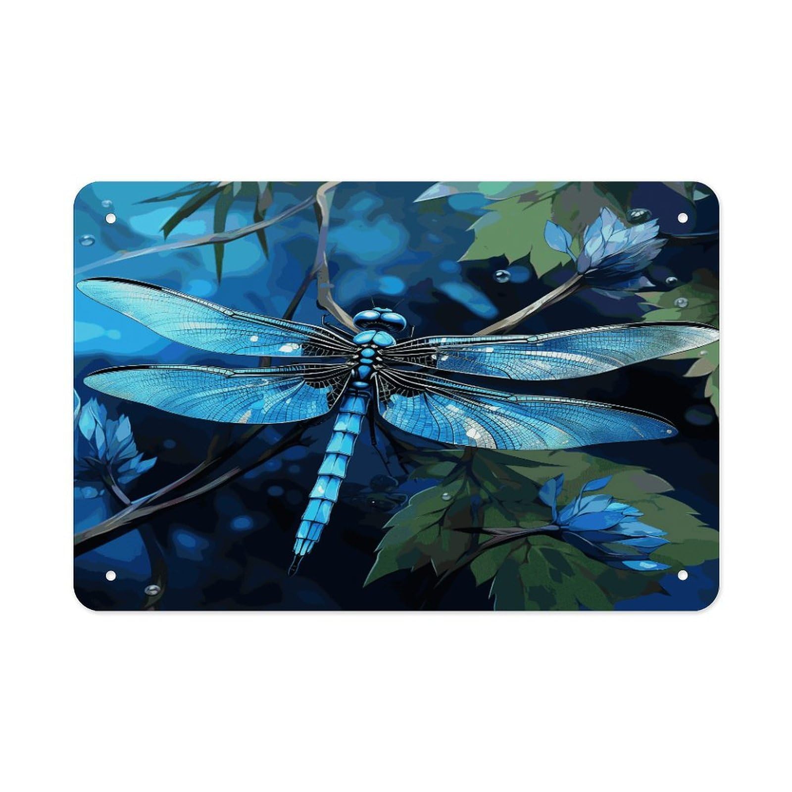Fekiloot Style Art Blue Dragonfly Metal Signs Wall Art Tin Sign