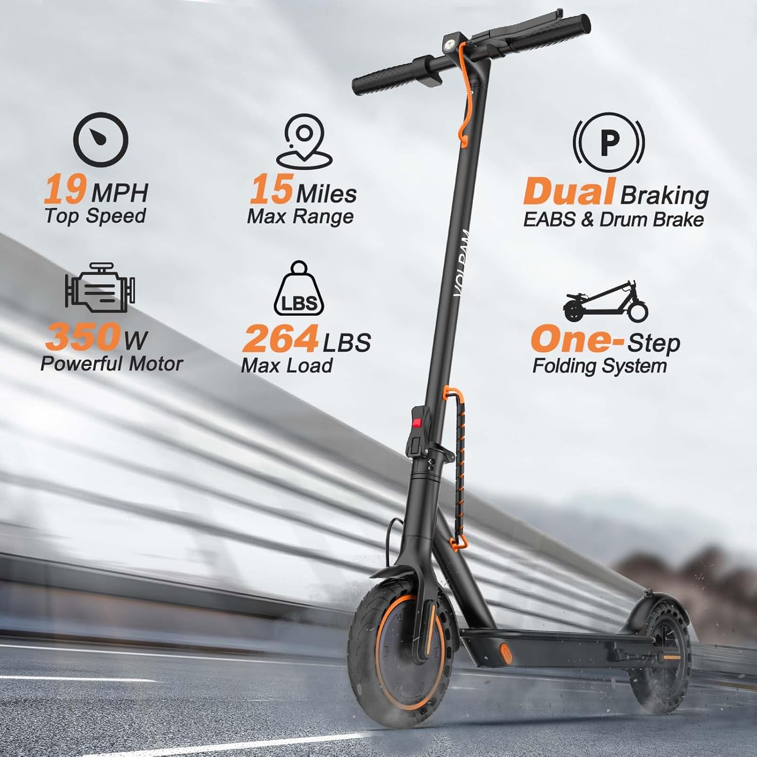 VOLPAM Electric Scooter, 350W/500W Powerful Motor, 8.5"/10" Solid Tires, 19/22Mph, 28/23/21/16 Miles Max Range, Dual Braking