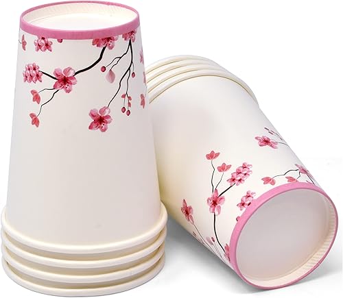Miniatura 5 de Gift Boutique Juego de 96 piezas de suministros de fiesta de flor de cerezo rosa, plato de papel, vaso, servilleta, flores florales de primavera,