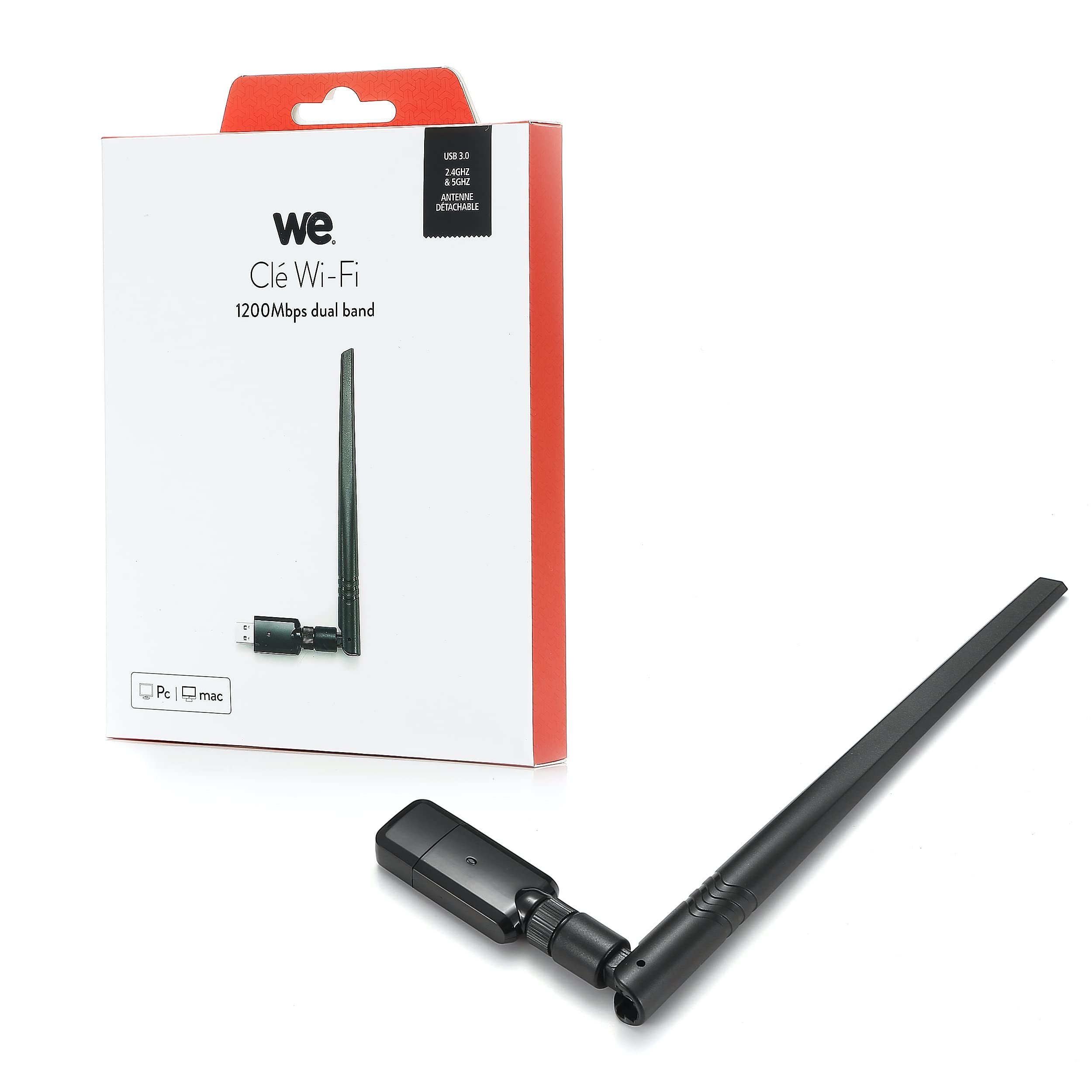 WE Clé Wi FI Puissante 1200 Mbps 5 GHz, Adaptateur USB WiFi, Dongle Wi-FI, USB 3.0 - Compatible avec Windows 10/8.1/8/7/XP/Vista, Mac OS X 10.9-10.13 - Noir