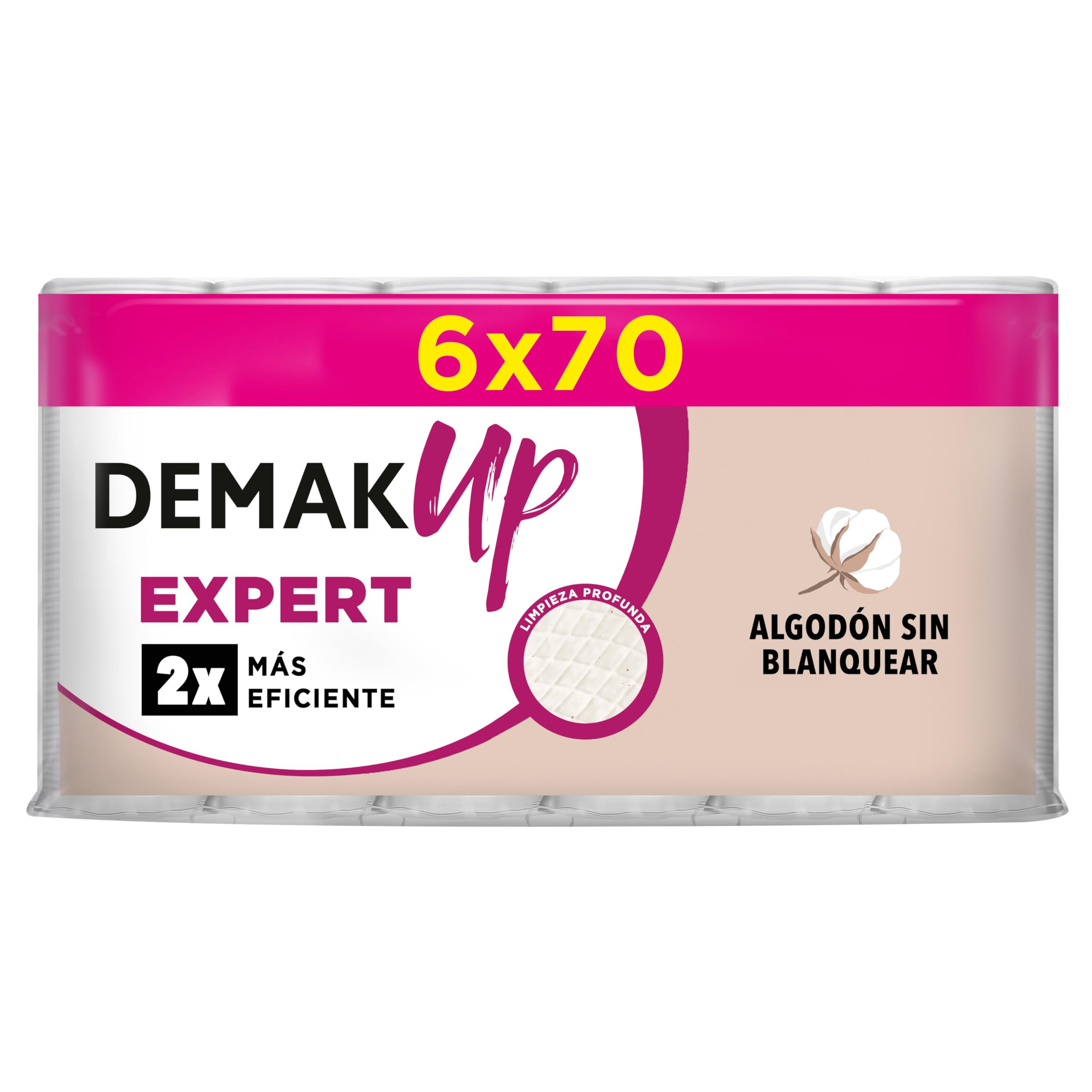 Demak'Up Discos Desmaquillantes Expert Round 6x70 Unidades - Sin Blanquear, Textura Nido de Abeja, Bolsa de 420 uds