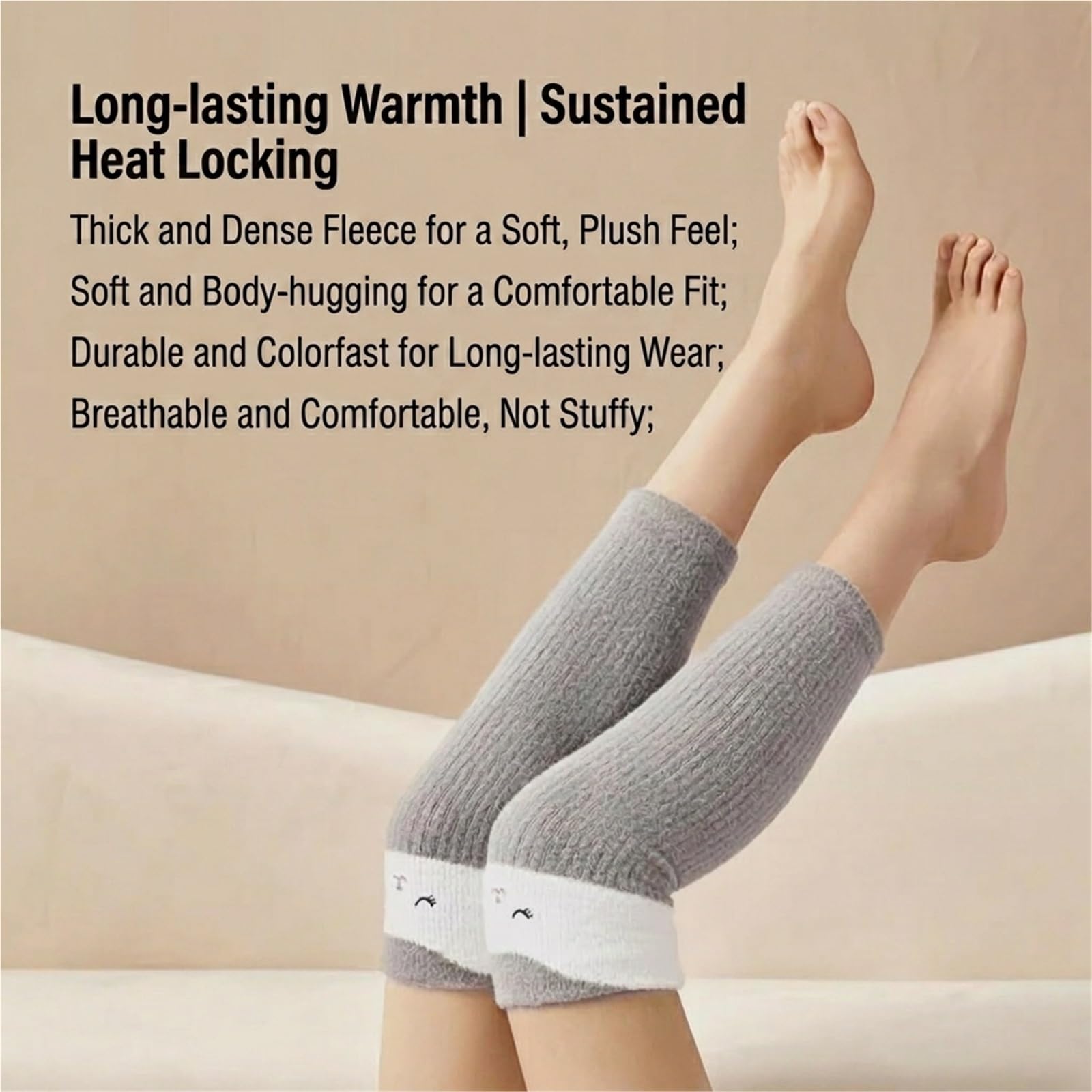 Chaussettes Hautes Femme Hiver Chaussettes Montantes au dessus du Genou en Polaire Douce Jambières Chaudes Peluche avec Motifs Dessin Animé Kawaii pour Maison(Black)