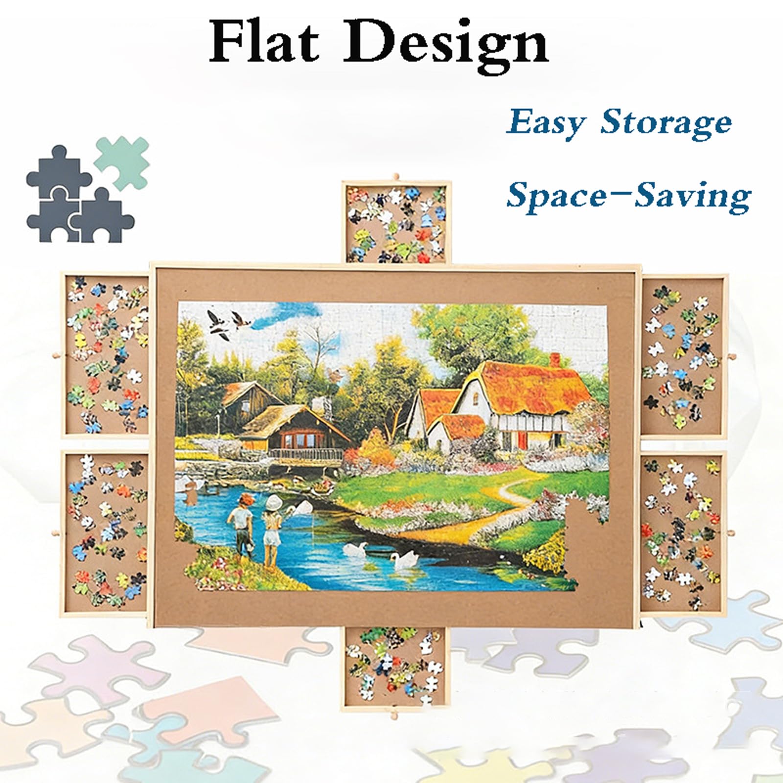 Tavolo Puzzle,Tavola del Puzzle,Tavolo Puzzle con Cassetti,Tavolo Puzzle Portatile,con Coperchio,con Cassetti,per Giochi Fino A 1500 Pezzis,per Adulti,per Tavolo E Divano