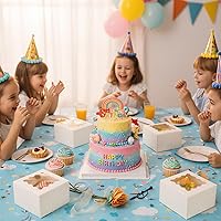 Vista 7 de TOMNK 100pcs White Cookie Boxes with Window,4x4x2.5 Inch Small Bakery Boxes, Cookie Boxes Bulk for Small Cake, Treats, Donuts, Candy on Valentine's