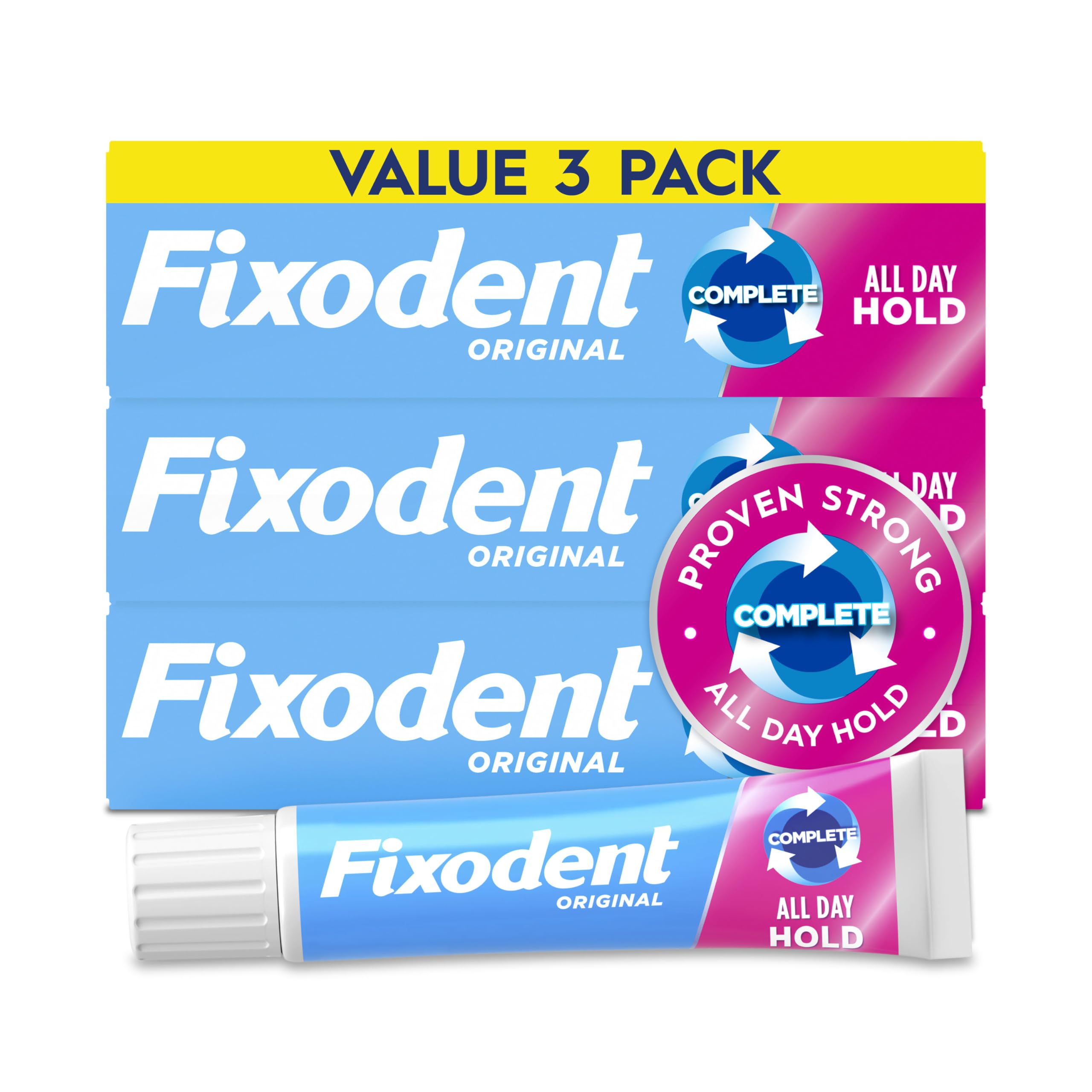 Complete Original Denture Adhesive Cream, 2.4 oz, 3 Pack (Packaging May Vary)