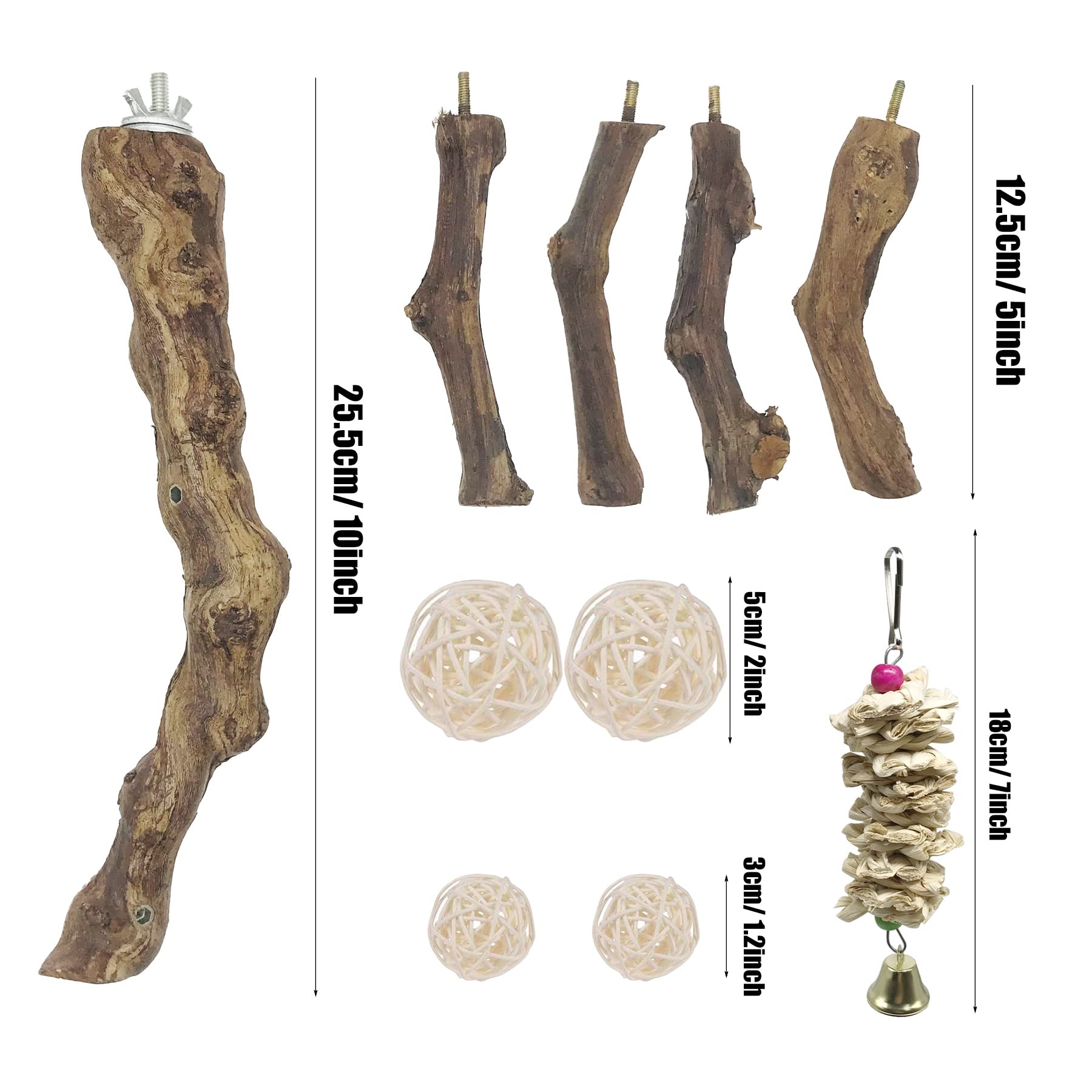 Allazone Lot de 6 perchoirs à Oiseaux naturels avec Jouets à mâcher en Vigne Naturelle pour perroquets, perruches, calopsittes, Conures, aras, inséparables - 2