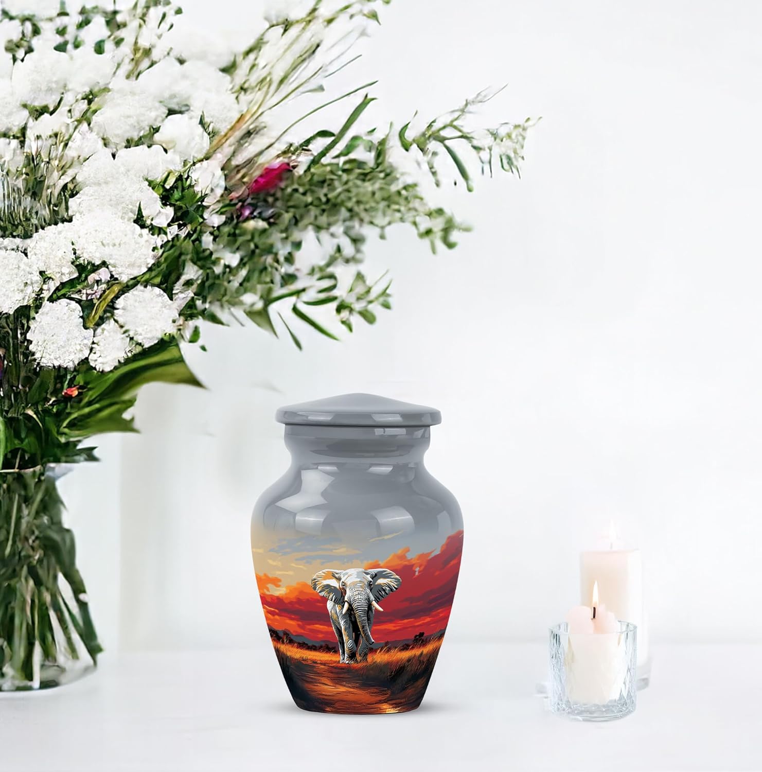 Elephant Urn Ashes, Urns for Human Ash, Cremated Burial & Funeral for Adult Remains, Memorial Gift for Father & Mother, Handcrafted, Small, Grey, 3 Inch