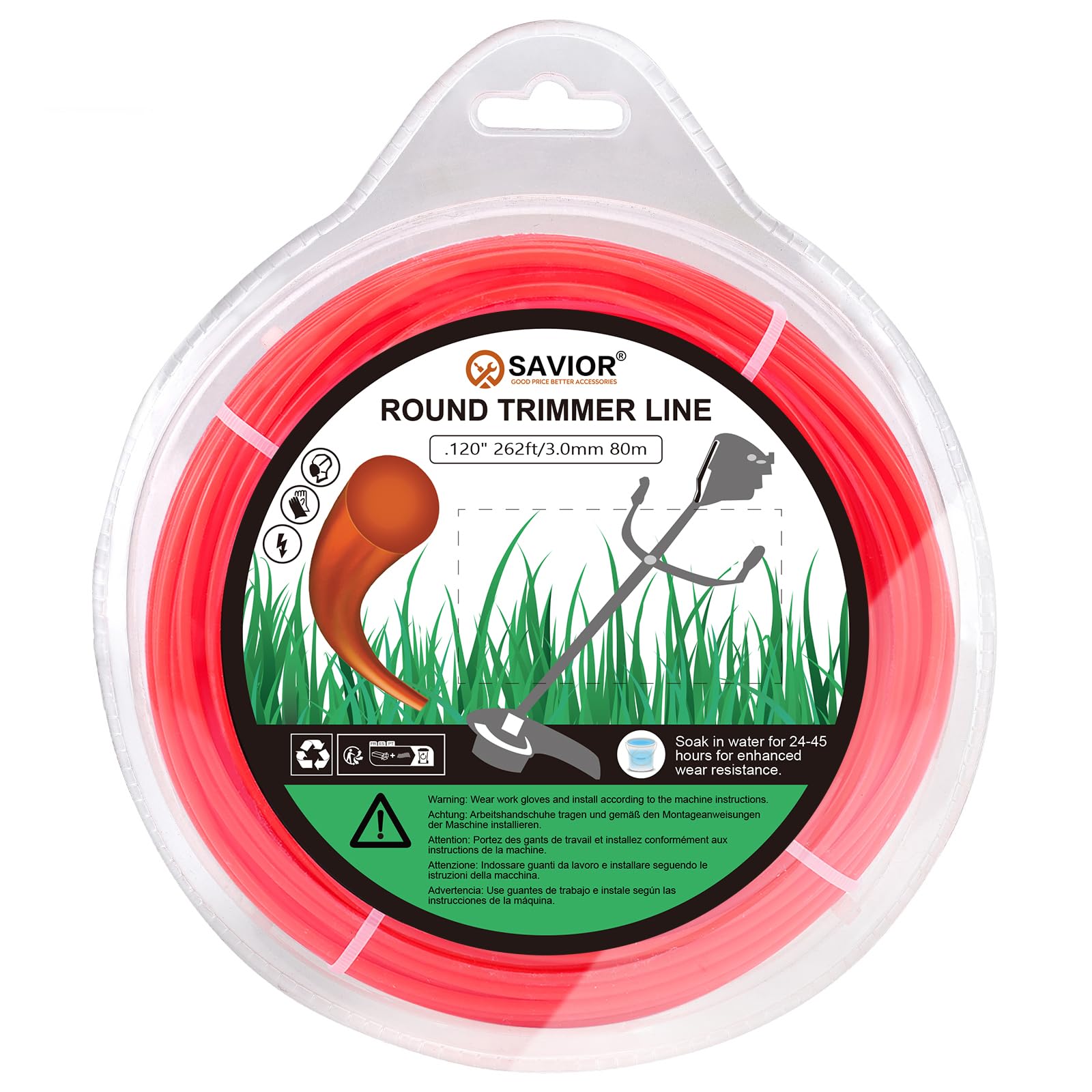 Savior Żyłka do podkaszarki 3,0 mm x 80 m żyłka do koszenia żyłka nylonowa | Żyłka do podkaszarki do trawnika, żyłka do podkaszarki do trawnika, 3,0 mm (0,120") x 80 m okrągła