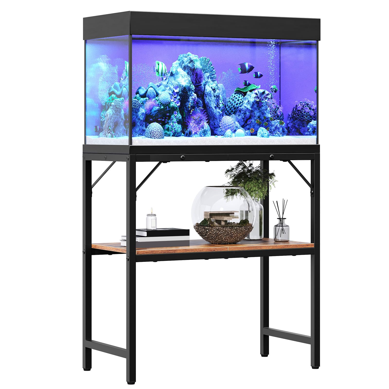 MAHANCRIS Support d'aquarium, Meuble d'aquarium 20 L, Étagère d'aquarium, Table d'aquarium à 2 étages, Support de réservoir de poisson avec étagère, Capacité de charge 204 kg, 61 x 30 x 62 cm, Marron