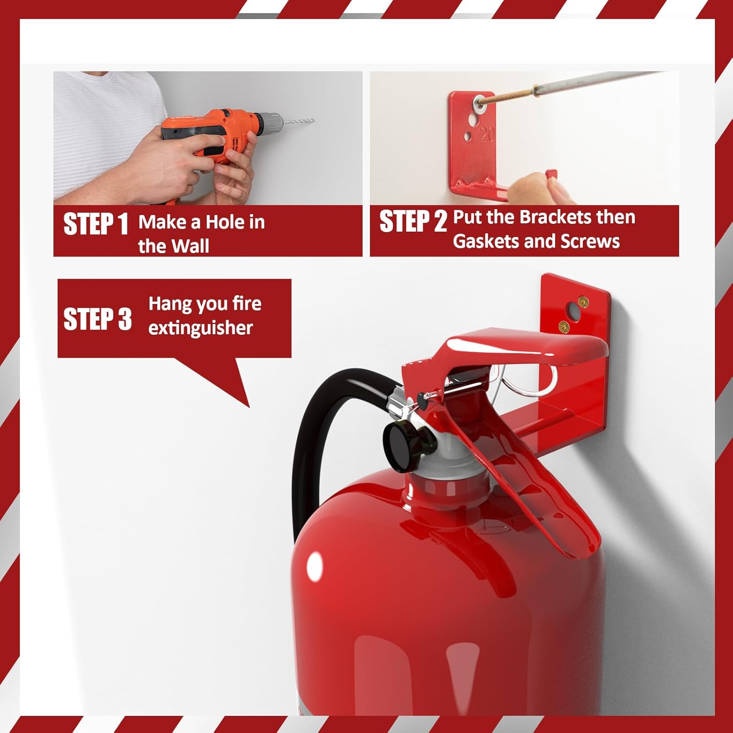 4 Pack Fire Extinguisher Mounts & Brackets, Fire Extinguisher Wall Hook Holder Hanger for 20 lb fire Extinguisher Mount
