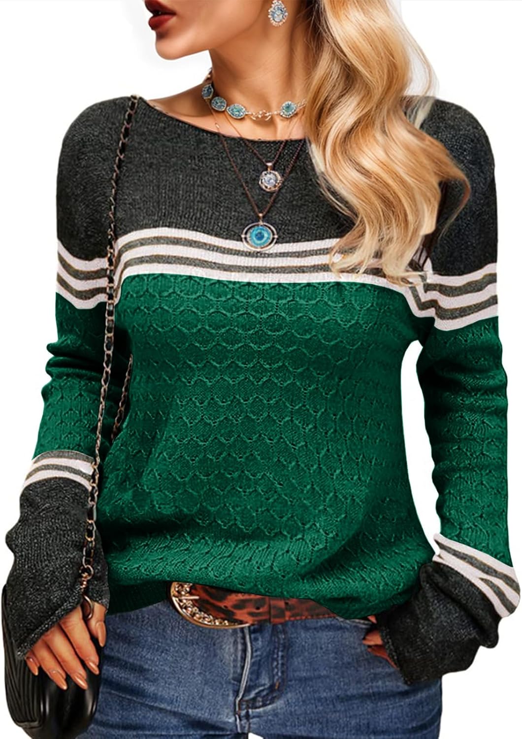 Womens Sweaters Fall 2026 Fashion Boho Trendy Lightweight Pullover Crew Long Sleeve Cute Tops for Women Winter Outfits