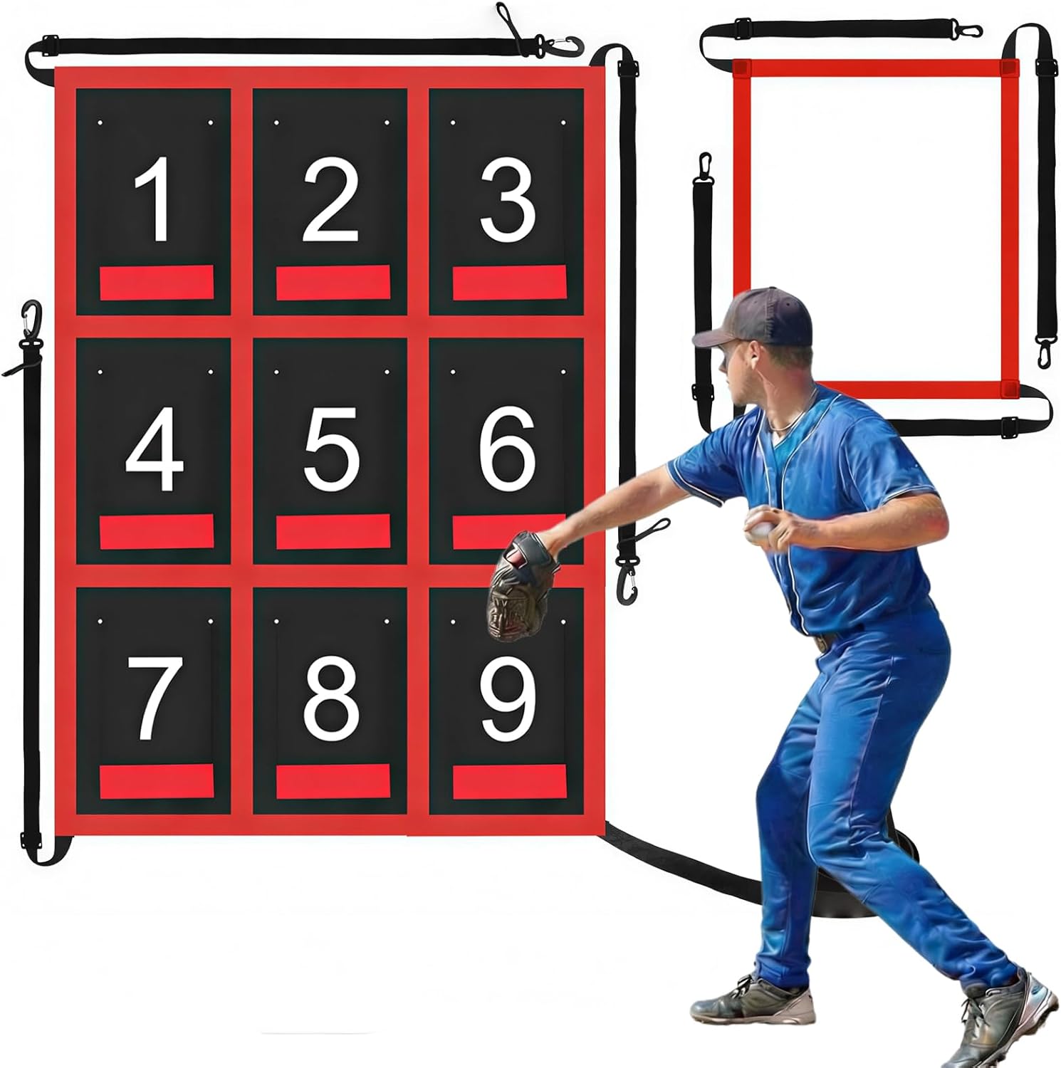 2 Pcs Strike Zone Target for Baseball & Softball Net Adjustable 9-Hole Numbered Crush Pitches Pad, Practice Pitching Throwing and Hitting with Accuracy Training Aid for 6x6, 7x7, 8x8 ft Nets