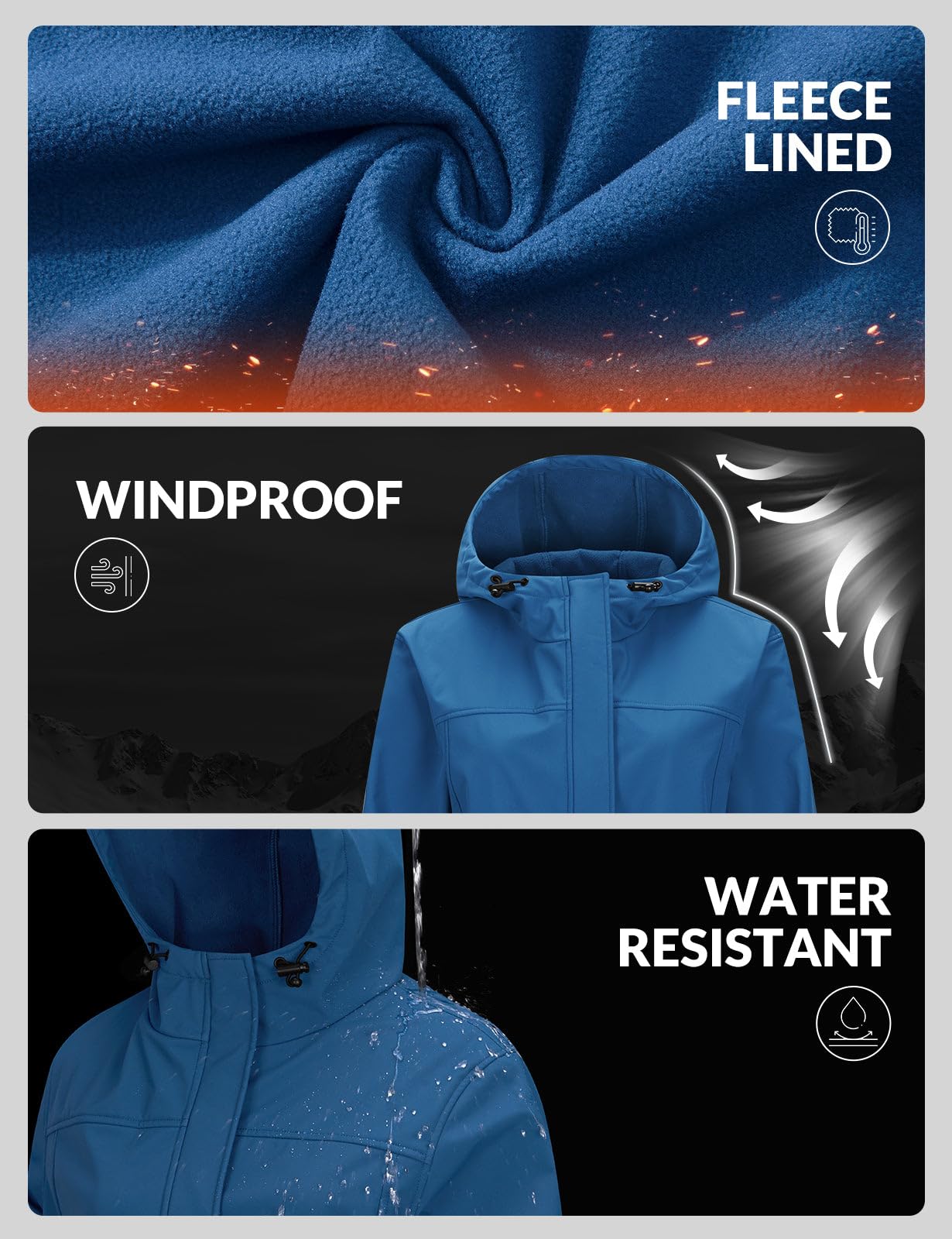 baleaf Giacca da donna foderata in pile Softshell giacca lunga impermeabile leggera impermeabile giacca a vento da donna giacca lunga per escursionismo