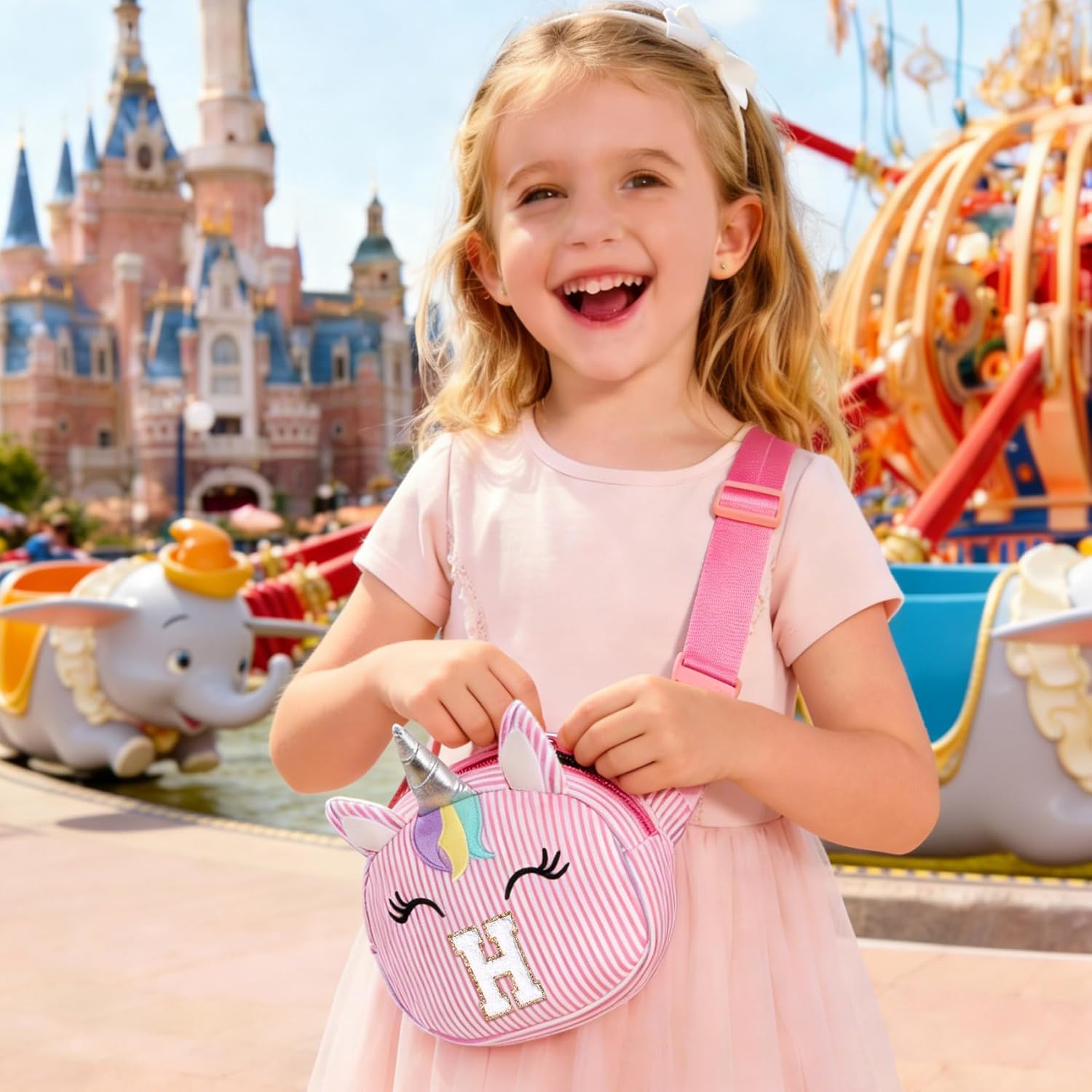 Personalized Chenille Initial Girls Fanny Pack Kids Purse, Cute 3 4 5 6 7 8 9 10 11 12 Year Old Girl Birthday Gift Unicorn Crossbody Waist Bag Valentines Easter Gifts for Kids Toddlers Pink A - Image 4