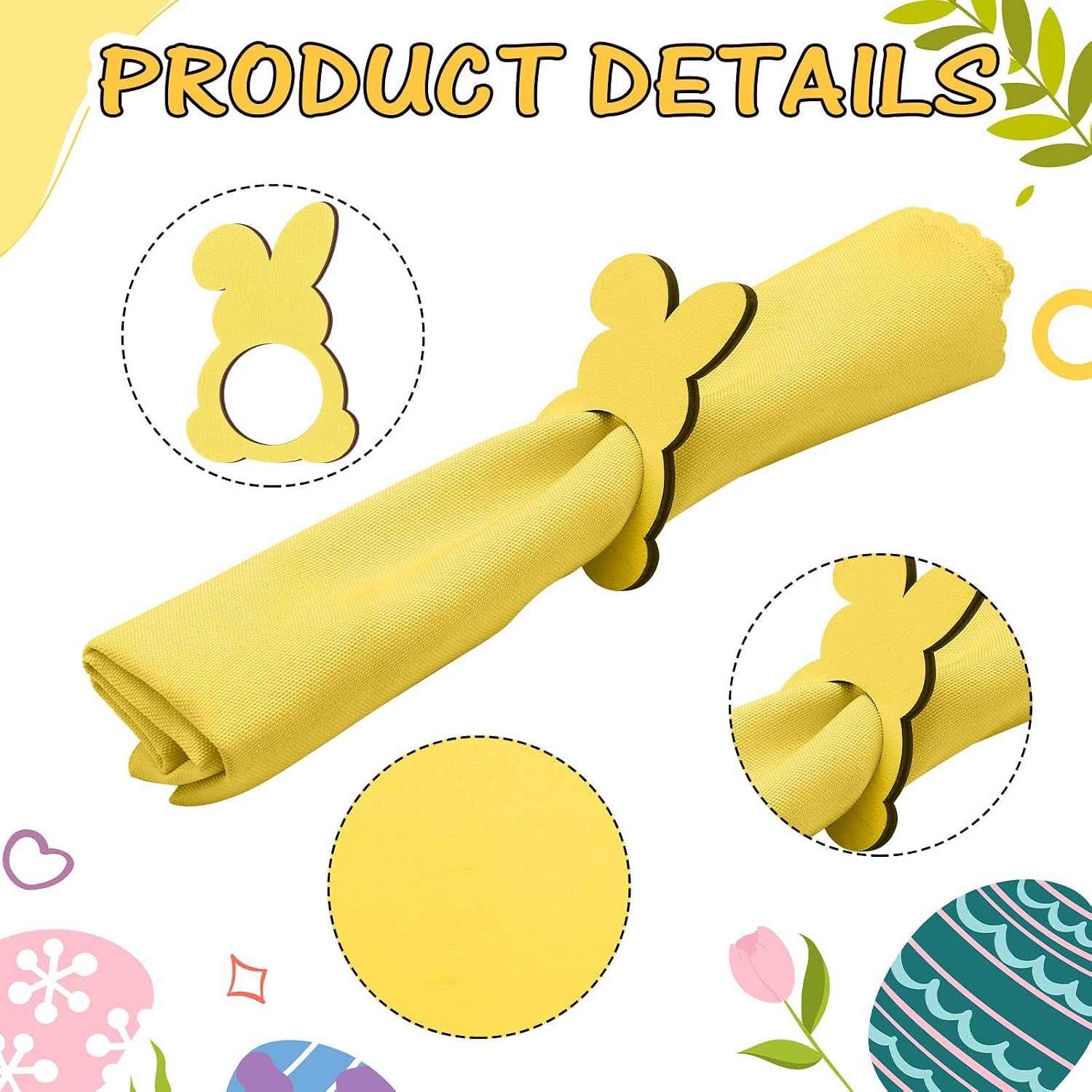 24 Pcs Easter Pastel Cloth Napkin with Wooden Bunny Napkin Rings Set 6 Colors Reusable Fabric Spring Cocktail Napkins Rabbit Ring Holders for Easter Wedding Party Dinner Table Supplies