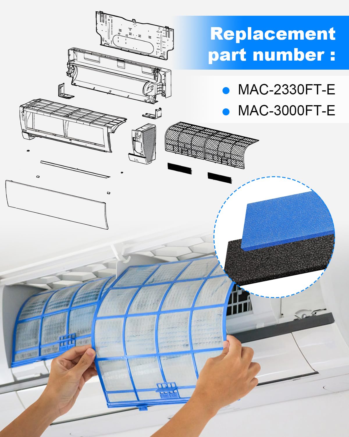 Lot De 8 Filtres Pour Climatiseur Mitsubishi Electric MAC-2330FT-E / MAC-3000FT-E
