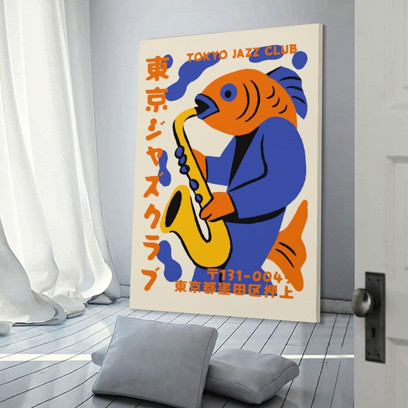 Junmoney Wall Picture Print Tokyo Jazz Club Fish Saxophone, 08x12inch(20x30cm), for Wall Displays, Bedrooms Or Room Updates, Wall Decor Suited to Curated Displays