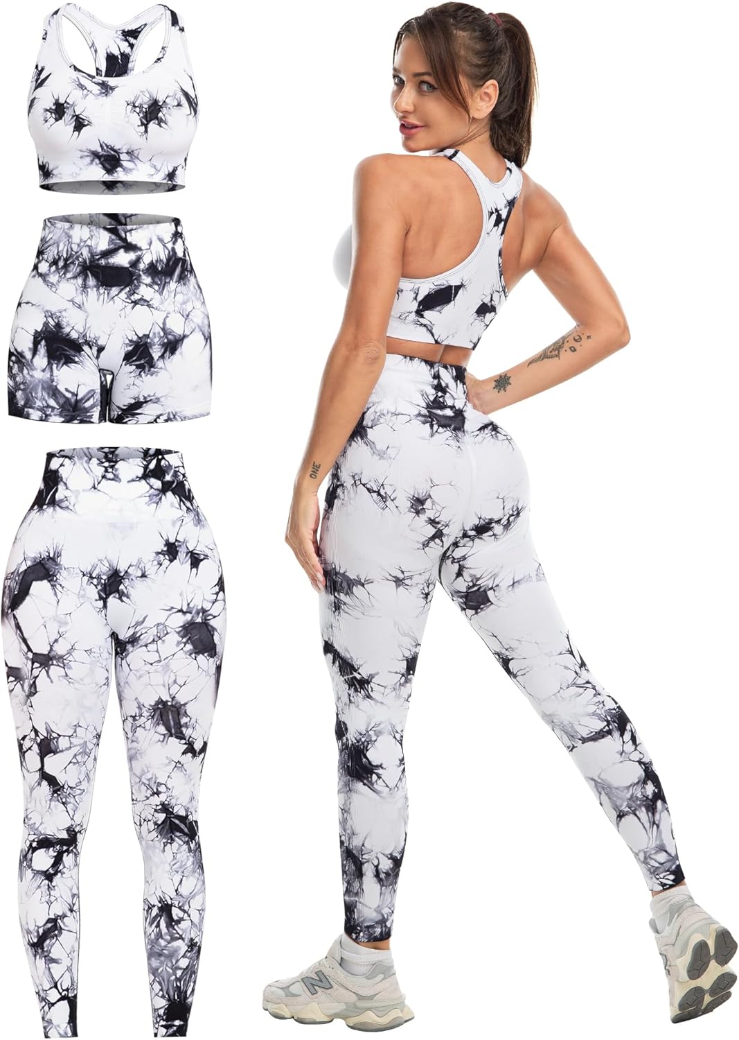 3 Piece Workout Sets for Women Butt Lifting Leggings with High Impact Sports Bra Gym Shorts - Image 5