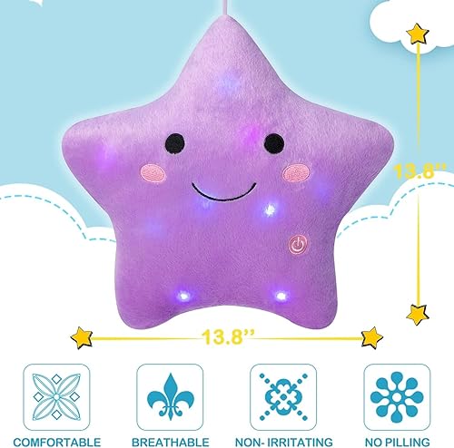 Miniatura 2 de DearSun Almohadas creativas de felpa con luz nocturna colorida de 13 pulgadas, juguetes de peluche perfectos para cumpleaños, Navidad, vacaciones,