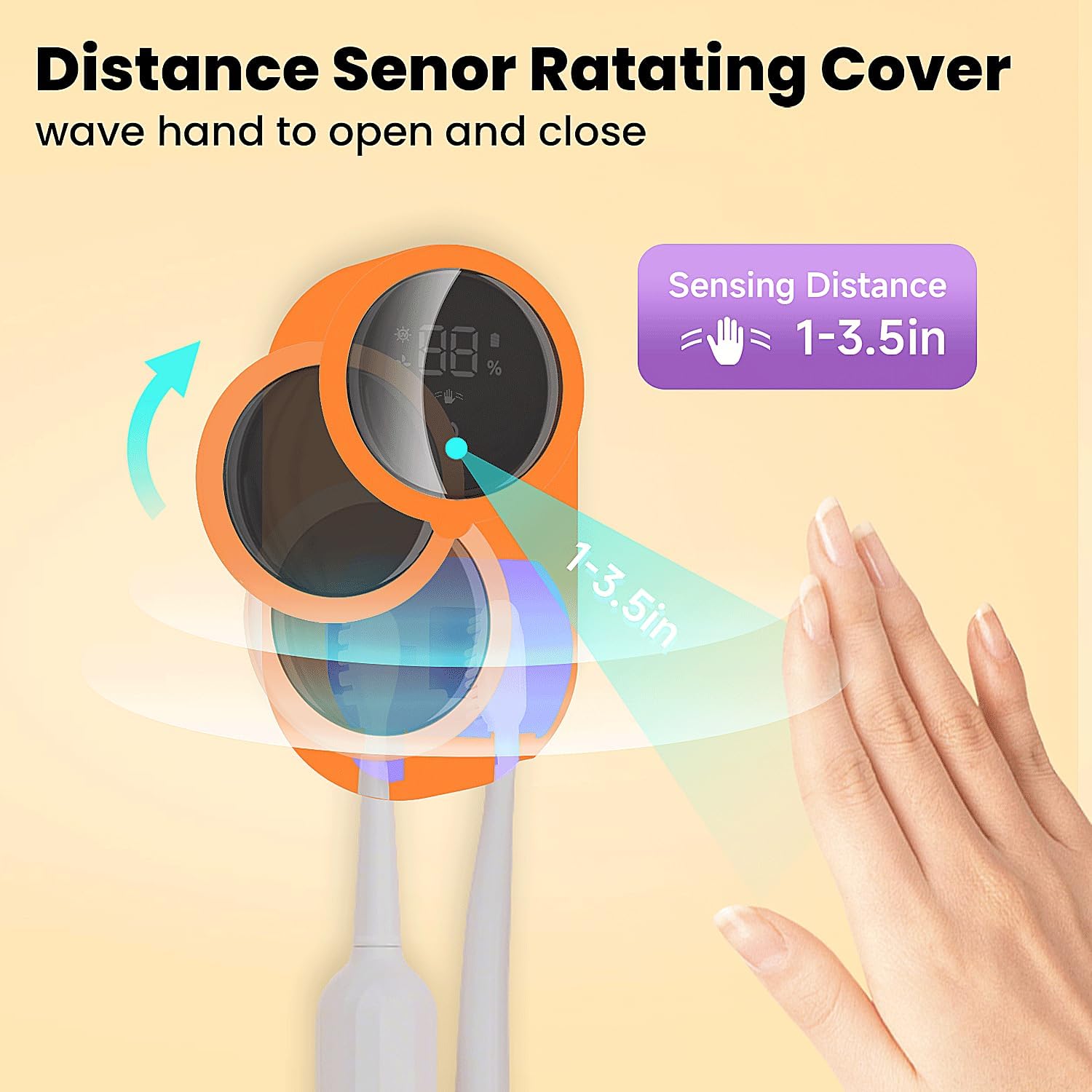 Toothbrush Holder and Cleaner Razor Holder/Dryer Light Cleaning and Air Drying Automatic Ratating Cover Rechargeable Wall Mounted for Bathroom Portable for Trip