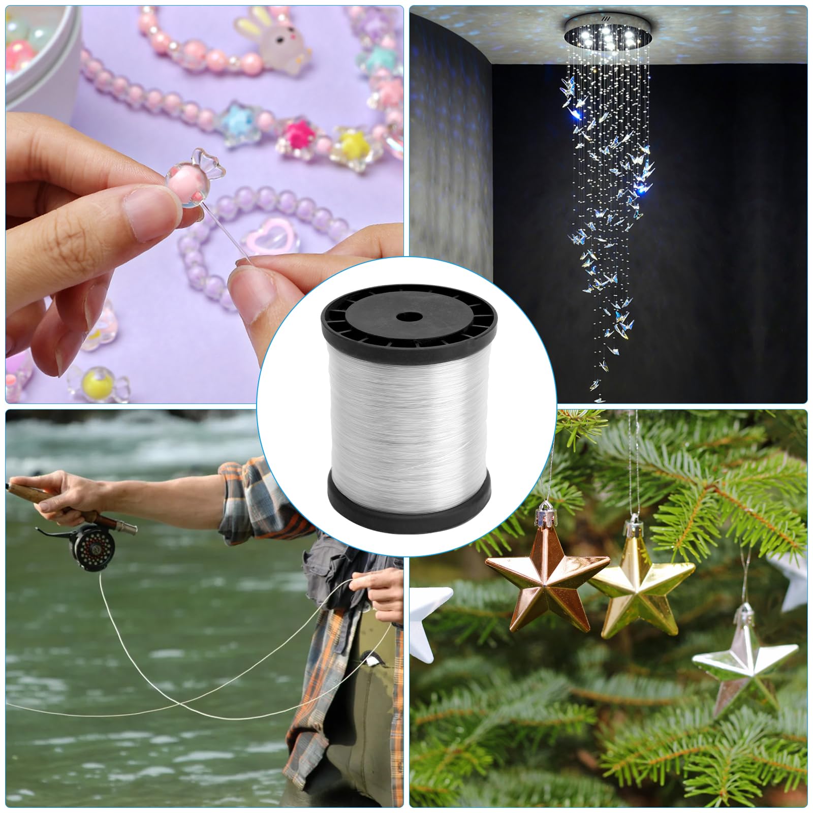 120 nylonowych żyłek wędkarskich, 0,8 mm, 200 m, niewidoczna żyłka, 120 szt. aluminiowych nasadek do zaciskania, mini nożyczki wędkarskie, maks. 16 kg