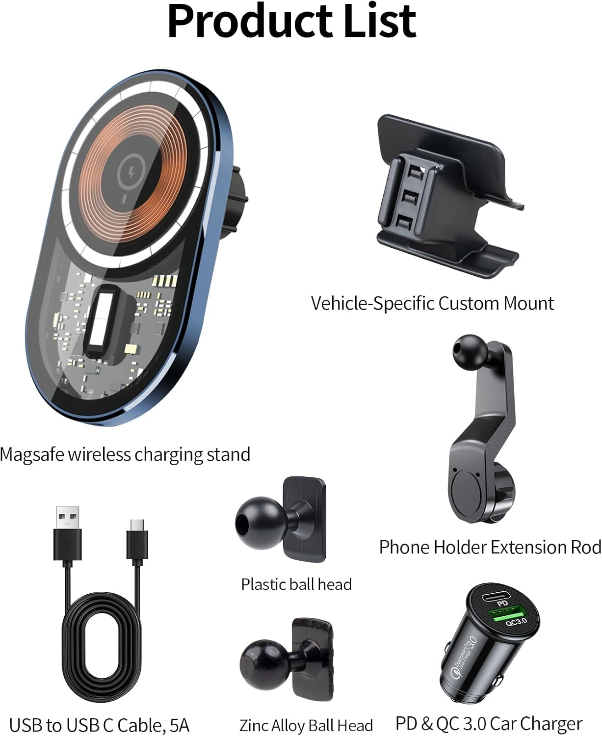 Wireless Charging Car Phone Holder for Genesis GV80 2021-2024 Auto Accessories Navigation Bracket Interior Decoration, 360° Rotation Car Phone Mount Compatible with MagSafe