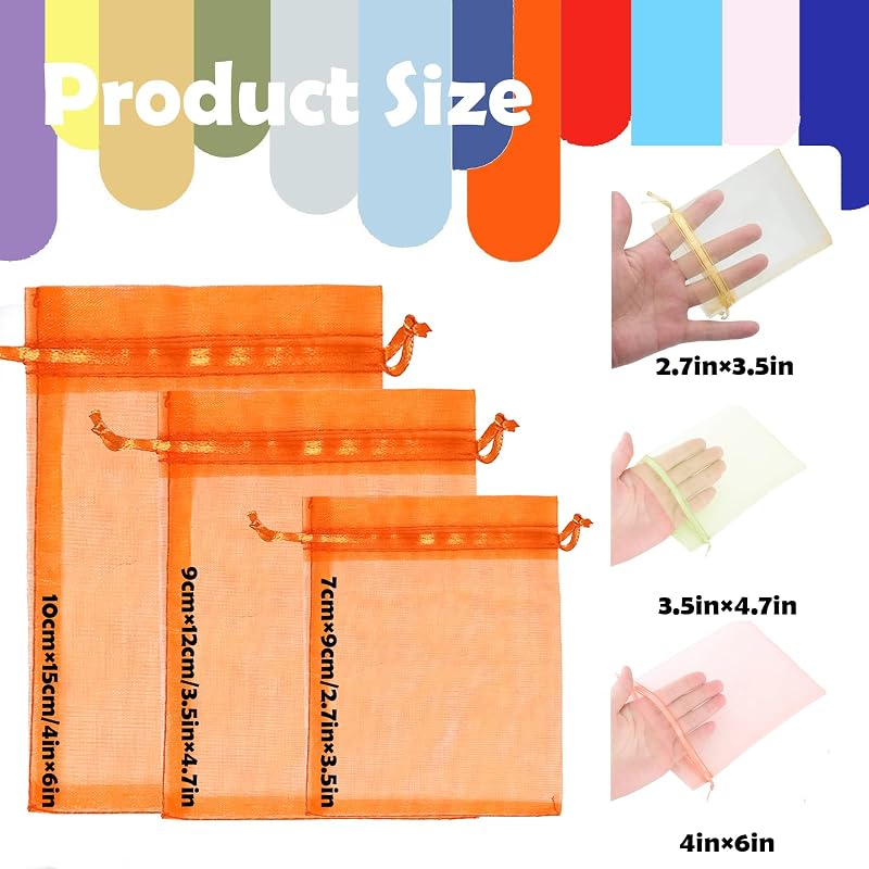 MORAINJAY Narancssárga Organza Ajándéktasak 9x12 cm - 100 db Húzózsinóros Ékszertasak Esküvőre, Születésnapra, Karácsonyi Ajándékokhoz