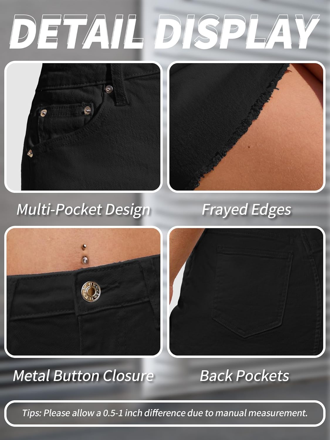 ELLEVEN Denim Skirt Women Mini Low Waist Stretchy Raw Hem Jean Skirt with Pockets - Image 5