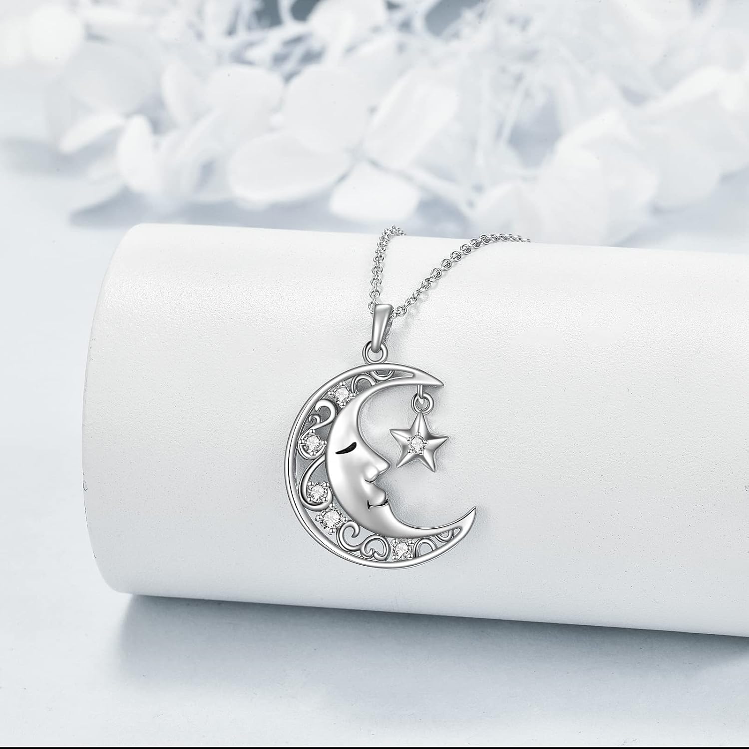 VONALA Moon Necklace 925 Sterling Silver Moon Star Pendant Crescent Moon Charm Necklace Jewelry Gift for Women - Image 3