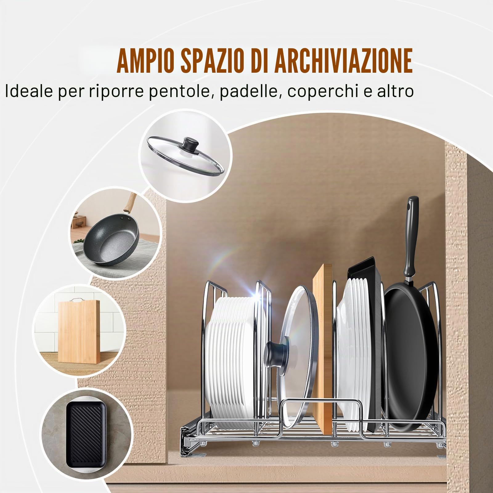 VEVOR Portaoggetti Scorrevole per Pentole da Cucina con Coperchio Espandibile 31,8 x 53,3 x 22,4 cm, Porta Pentole Estraibile Sottolavello Divisori Regolabili, Porta Pentole Utensili da Cucina 20 kg