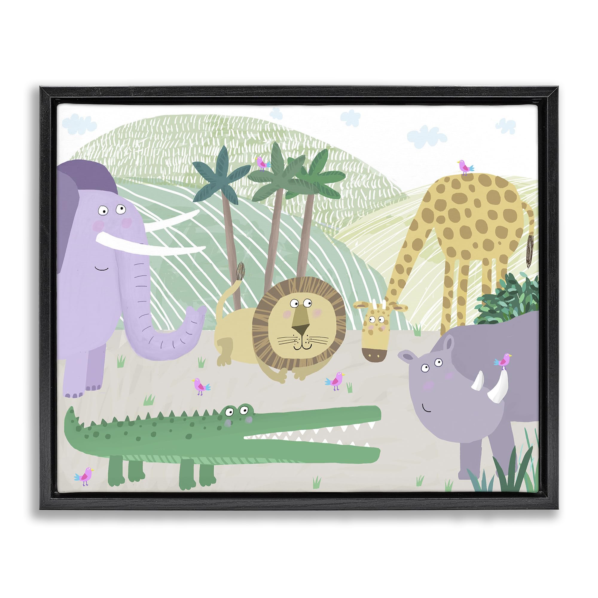 Stupell Industries Jet Black (Matte) 'Jungle Savannah Animals'| Floating Frame Canvas Art