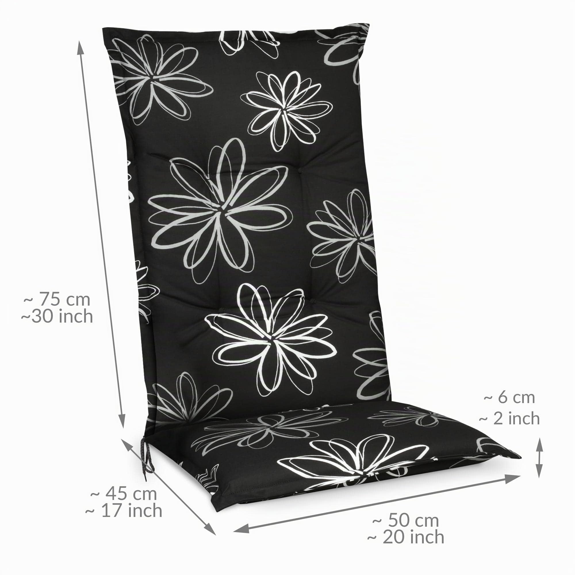 Beautissu Set 6 Cojines sillas Exterior jardín con Respaldo Alto Acolchado | 120x50x6cm tumbonas mecedoras Asientos cómodo Acolchado Resistente a Rayos UV terraza almohadillas Flores