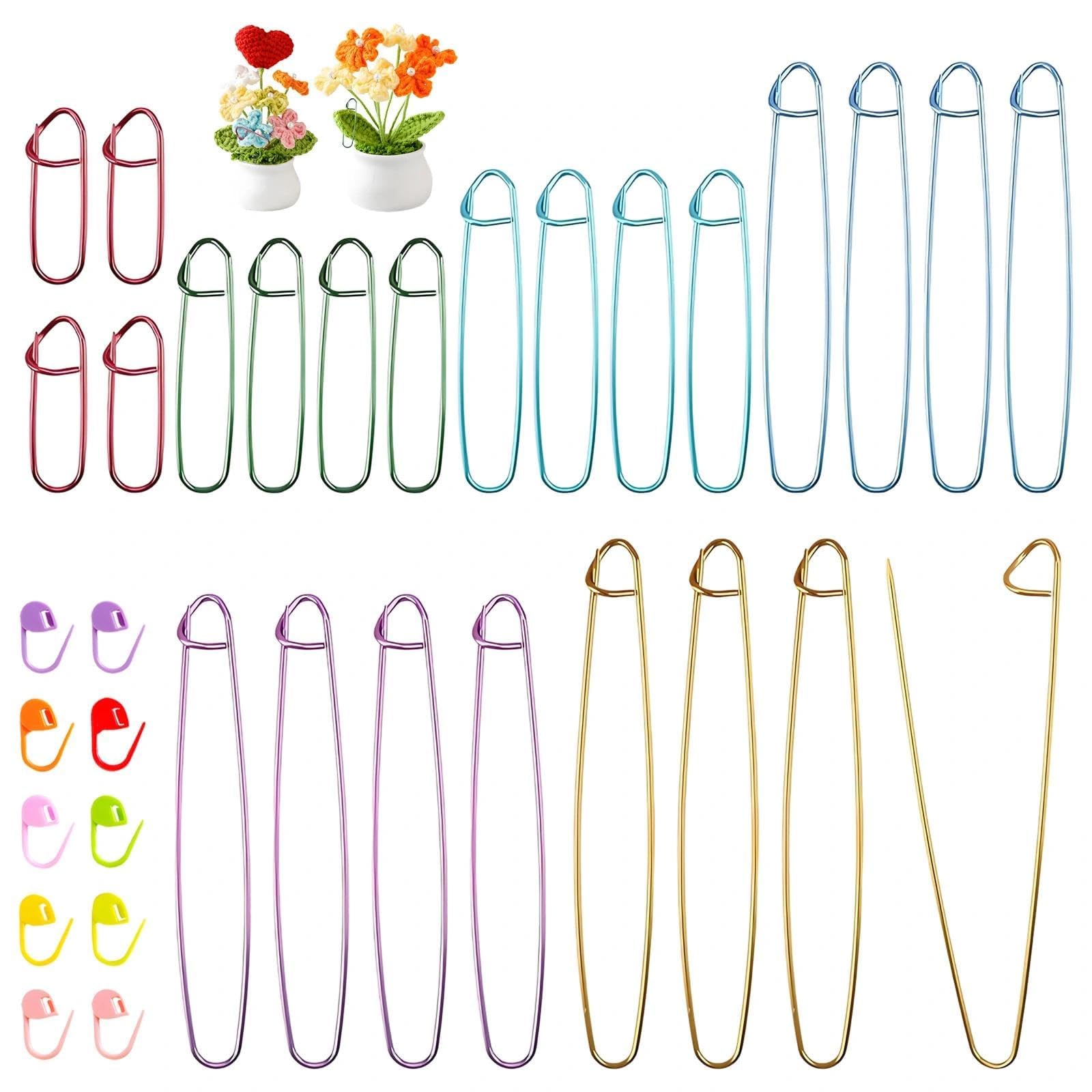 Jiuchaotong Multicolor 24 Pcs Stitch Holders For Knitting Uk, 6 Sizes Aluminium Stitch Holder Set, With 10 Crochet Stitch Markers, For Blankets, Scarves, Quilts, Other Diy Knit-Ting Project Crochet Projects (Multicolor)